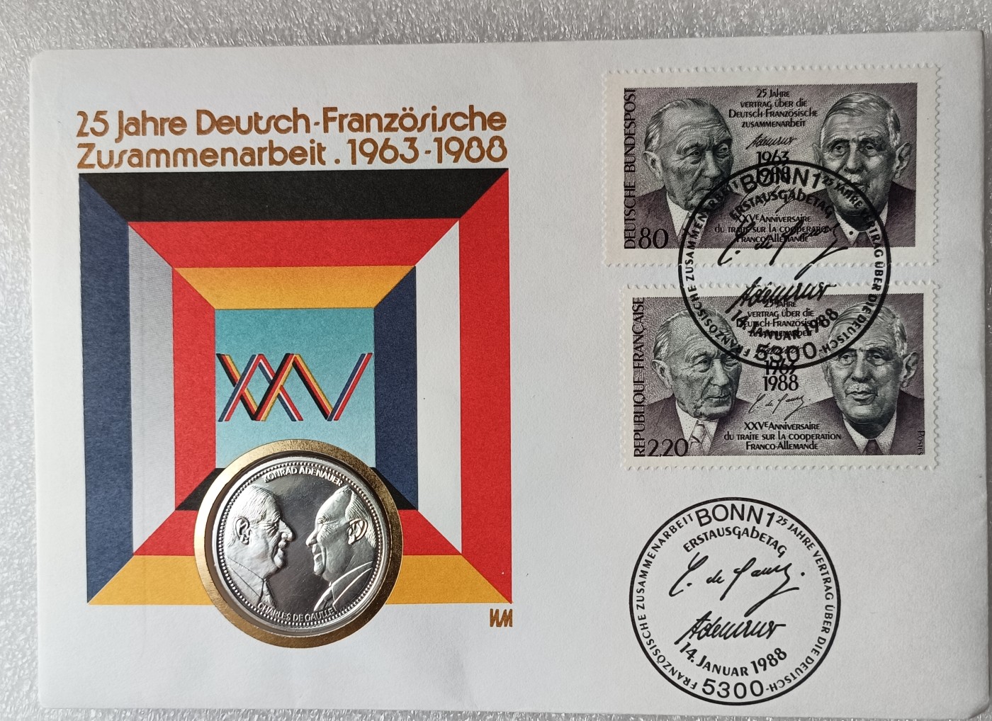 瓶子🏺第113期拍卖会  德法合作25年纪念章  邮封