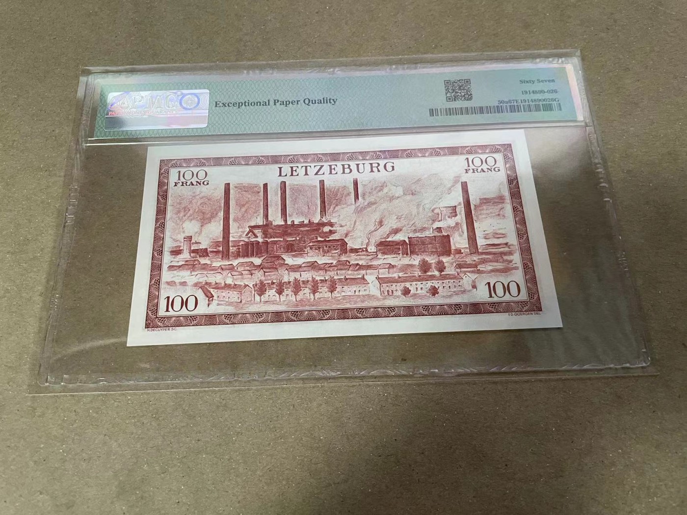 【Blue Auction】✨世界纸币精拍第380期【精】 【无47 A冠】卢森堡 1956年100法郎 女大公 PMG67EPQ 