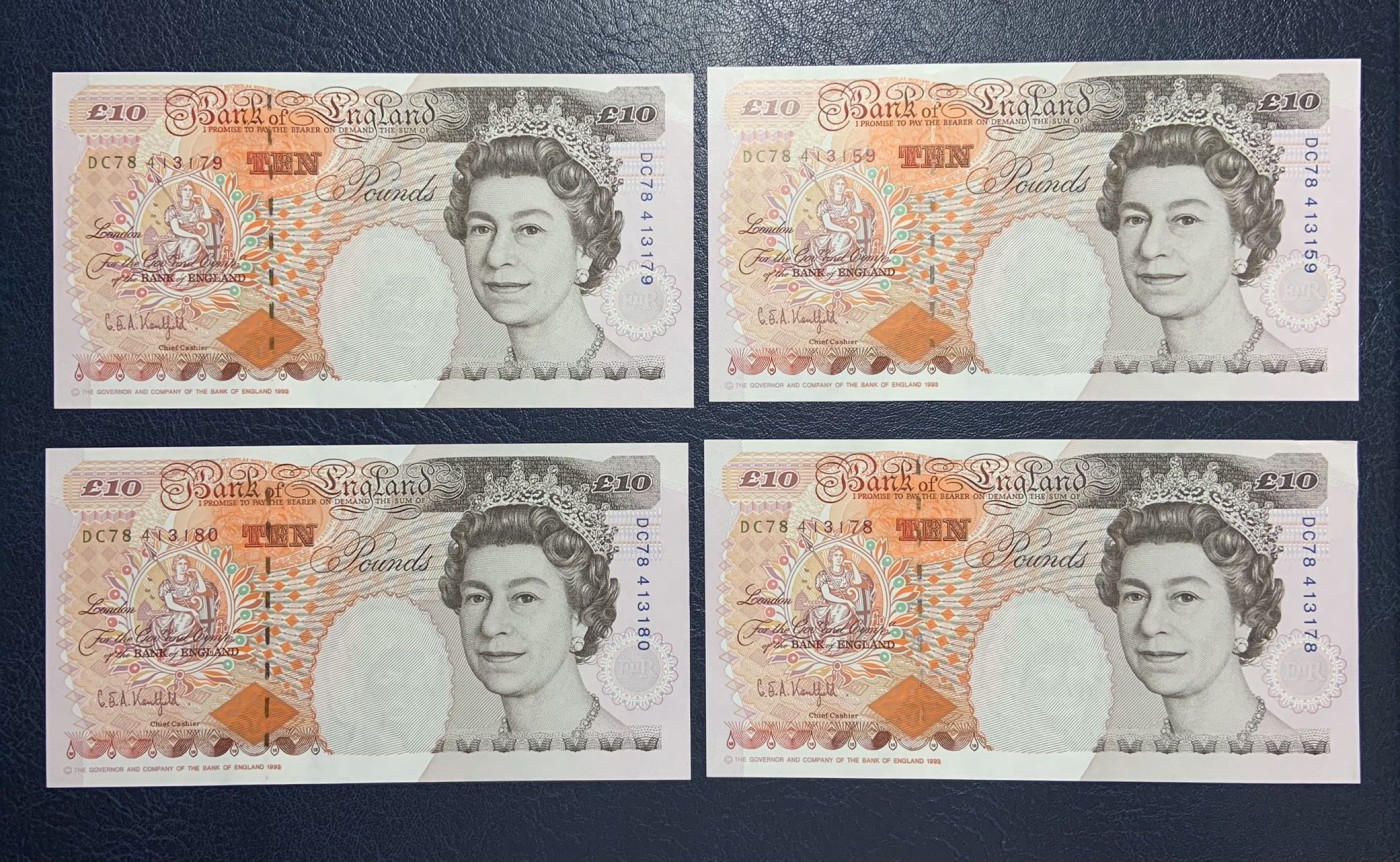 收藏联盟Quantum Auction 第296期拍卖  英国1993年版10镑4张 品相UNC 一张为UNC- 其余3张边角微瑕
