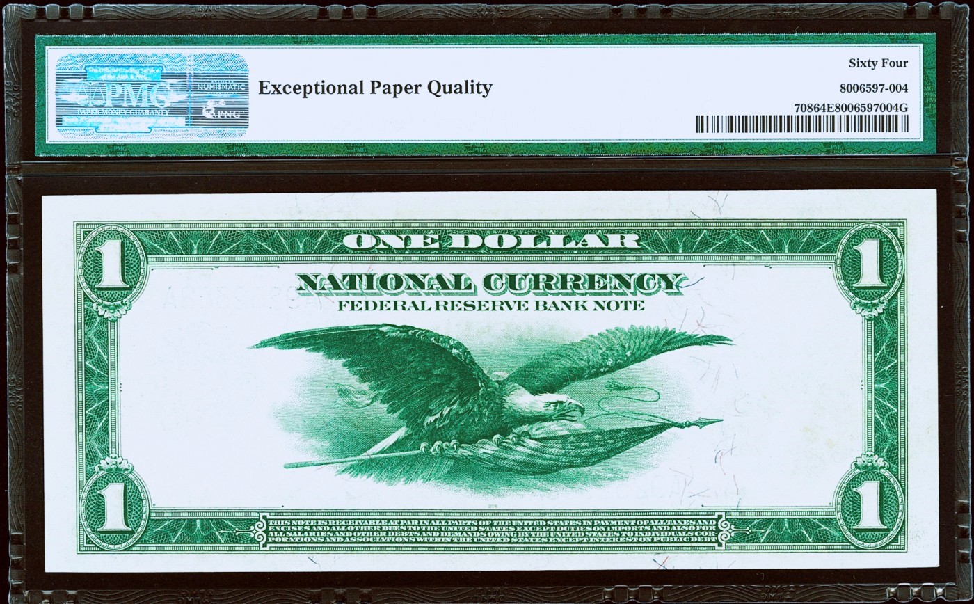 【Blue Auction】✨世界纸币精拍第380期【精】  【AA冠88尾无47 好号难得 最早Fr版本708】美国 1918年1美金 华盛顿 飞鹰 雕刻非常精美 PMG64EPQ 大票幅  早期老美金已经涨了不少  