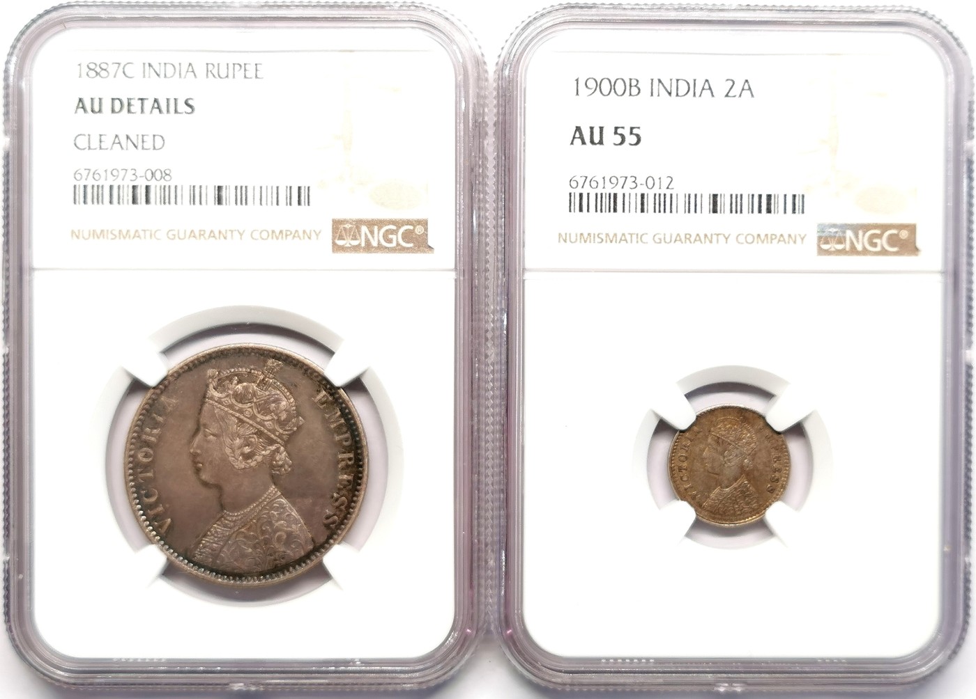 凡希社世界钱币微拍第二百五十期 英属印度小维银币一对 NGC