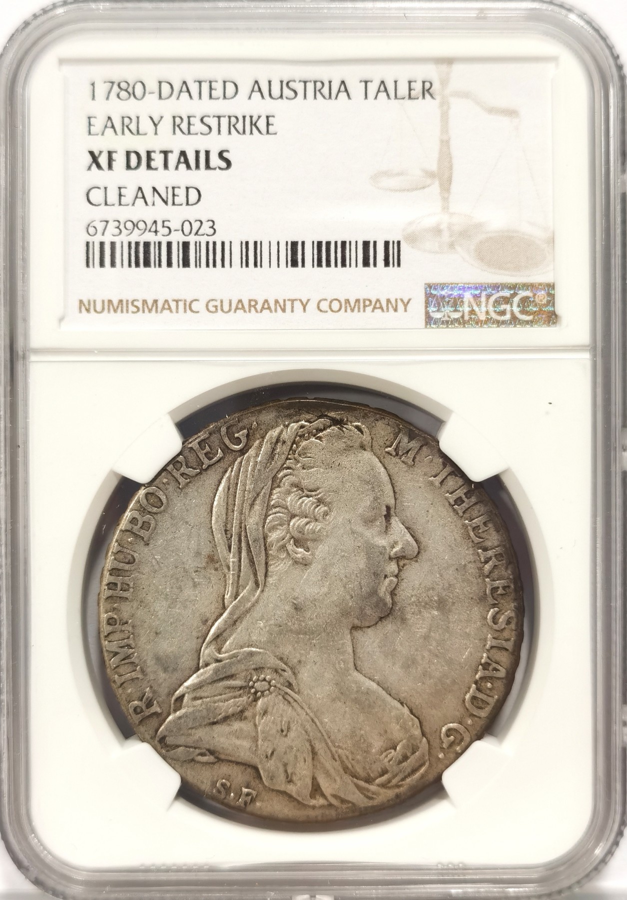 博洋堂世界钱币拍卖第047期（全场包邮） NGC XF 奥地利1780年特蕾莎大奶妈1泰勒银币，早期后铸，原味包浆