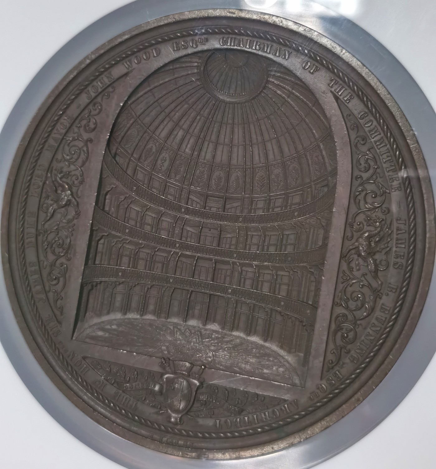 博洋堂世界钱币拍卖第047期（全场包邮） 金融城6号作品建筑三杰之一 ，伦敦金融城煤炭交易所开张，wyon作品，89mm超大尺寸，发行量仅350枚，NGC MS63