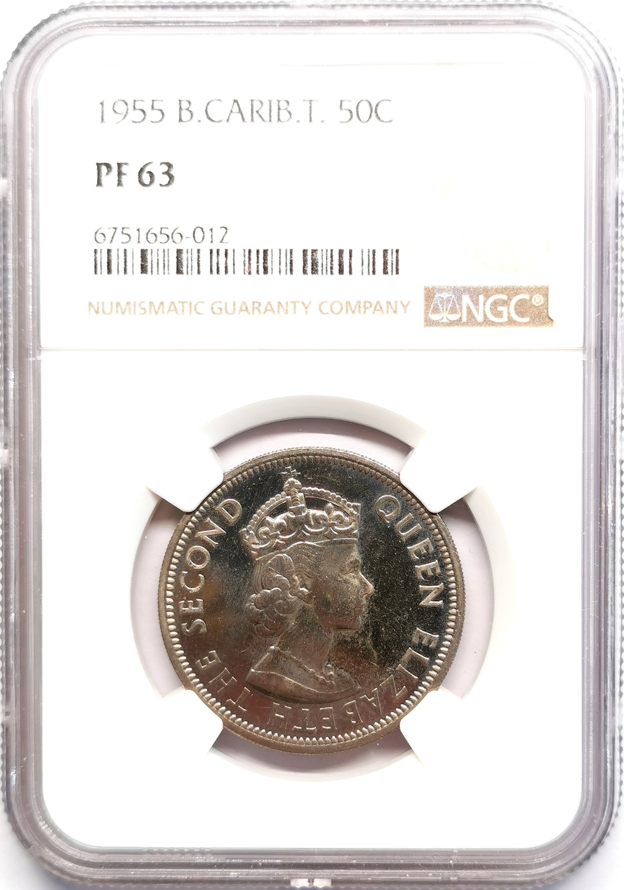 凡希社世界钱币微拍第二百五十期 1955英属加勒比领地50分精铸NGC-PF63