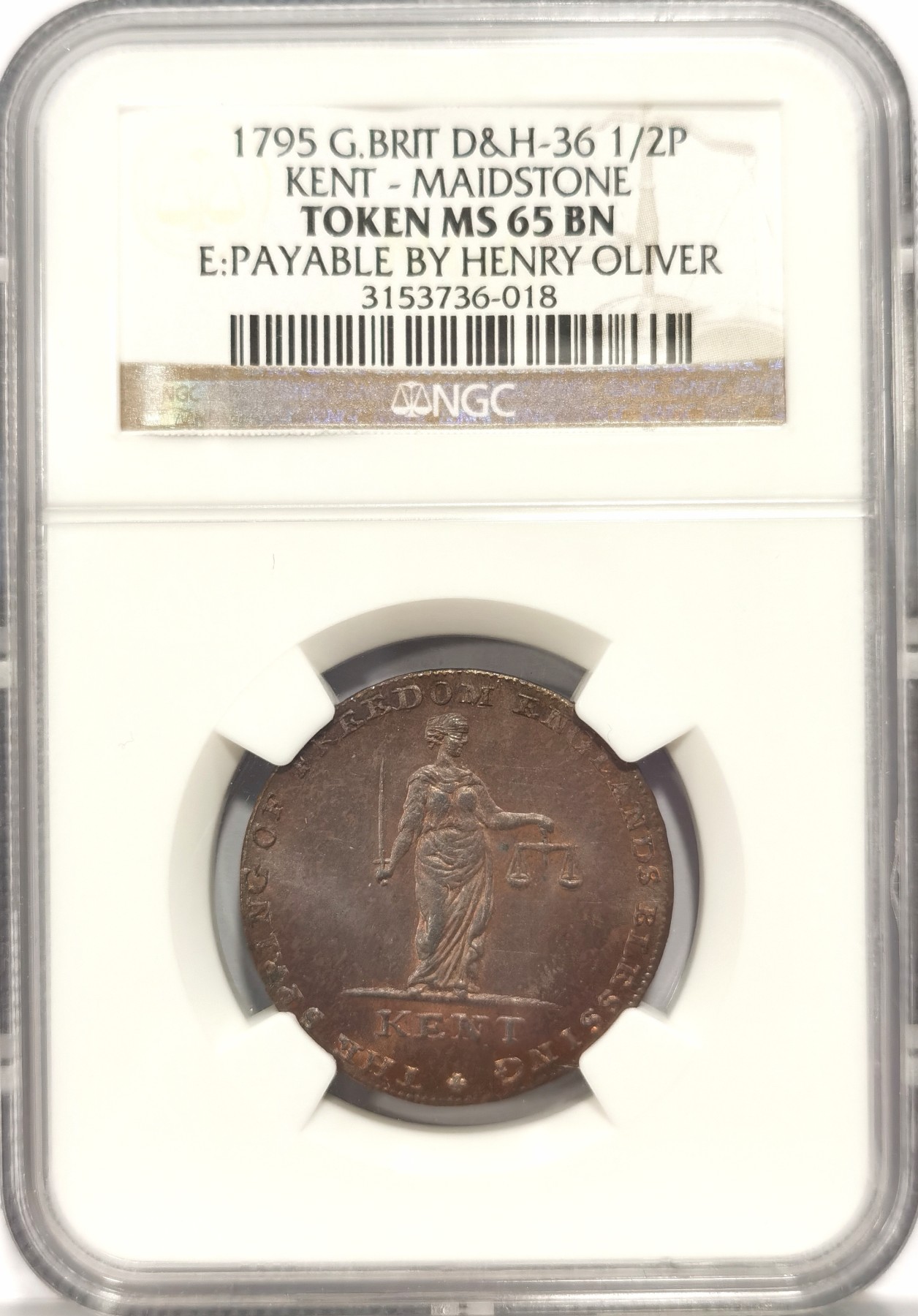 博洋堂世界钱币拍卖第047期（全场包邮） NGC MS65BN 英国1795年Mainstone代用币半P