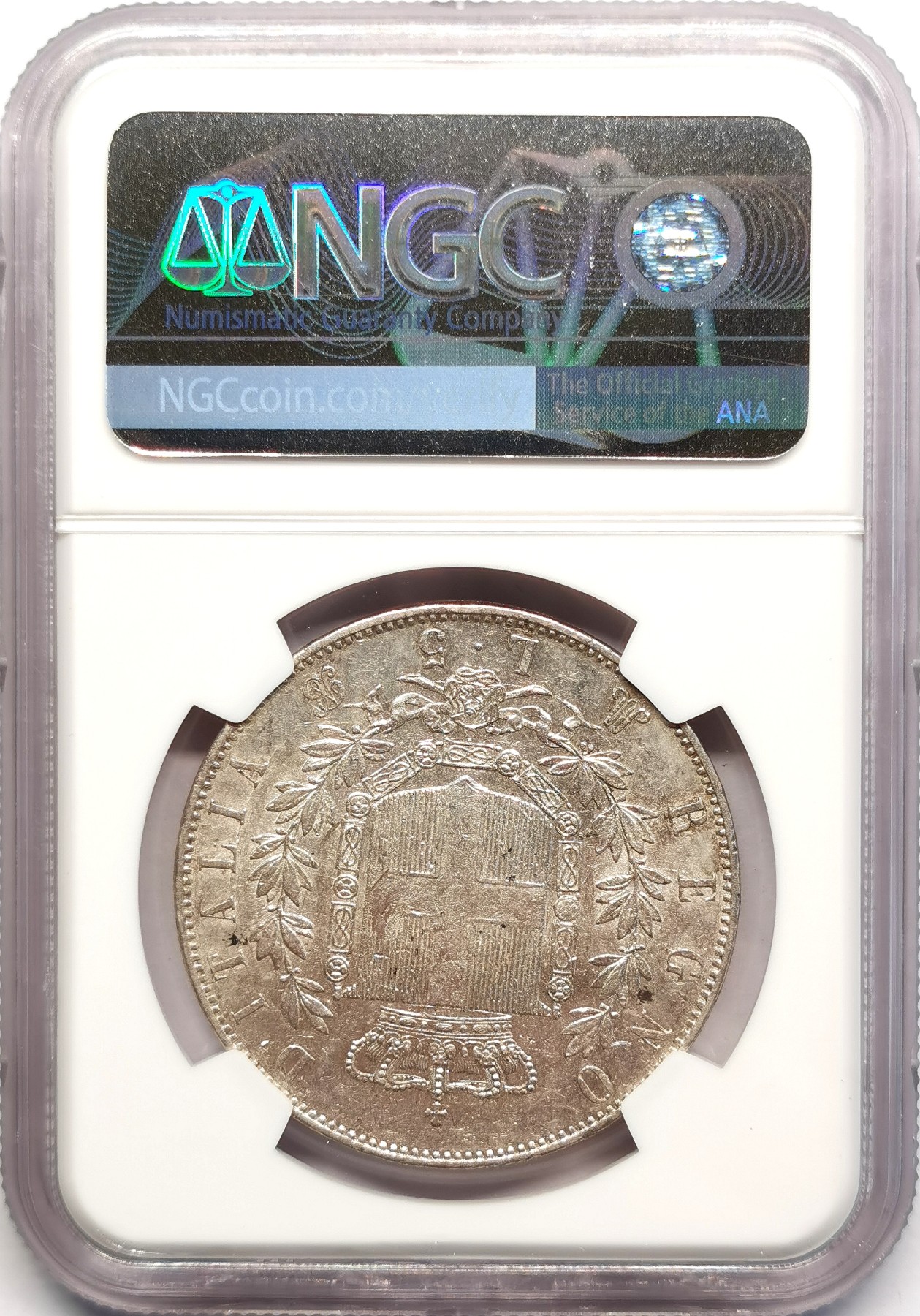 凡希社世界钱币微拍第二百五十期 1870意大利埃曼努尔二世5里拉大银NGC-AU55