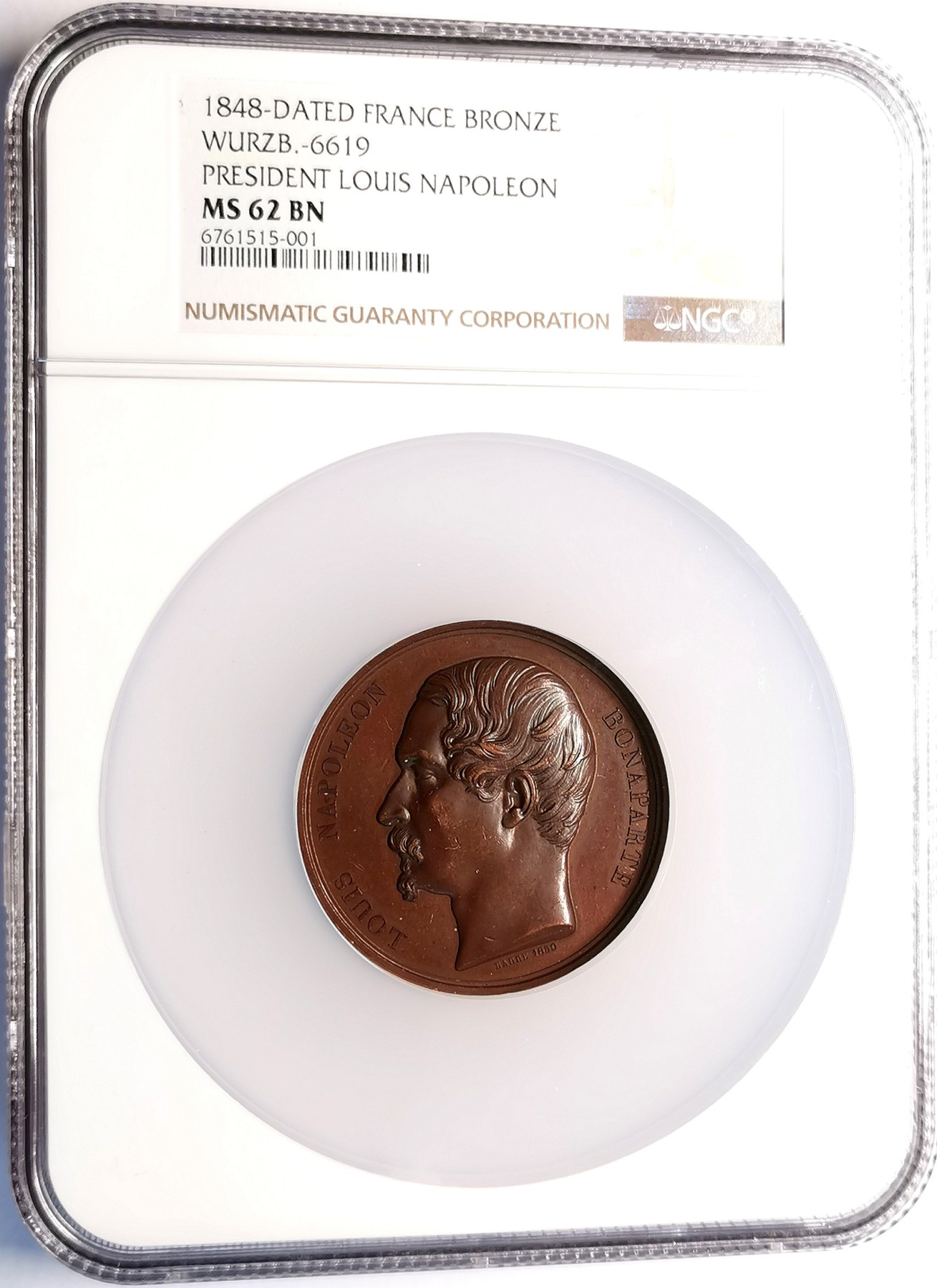 凡希社世界钱币微拍第二百五十期 1848法国路易拿破仑当选总统纪念铜章NGC-MS62