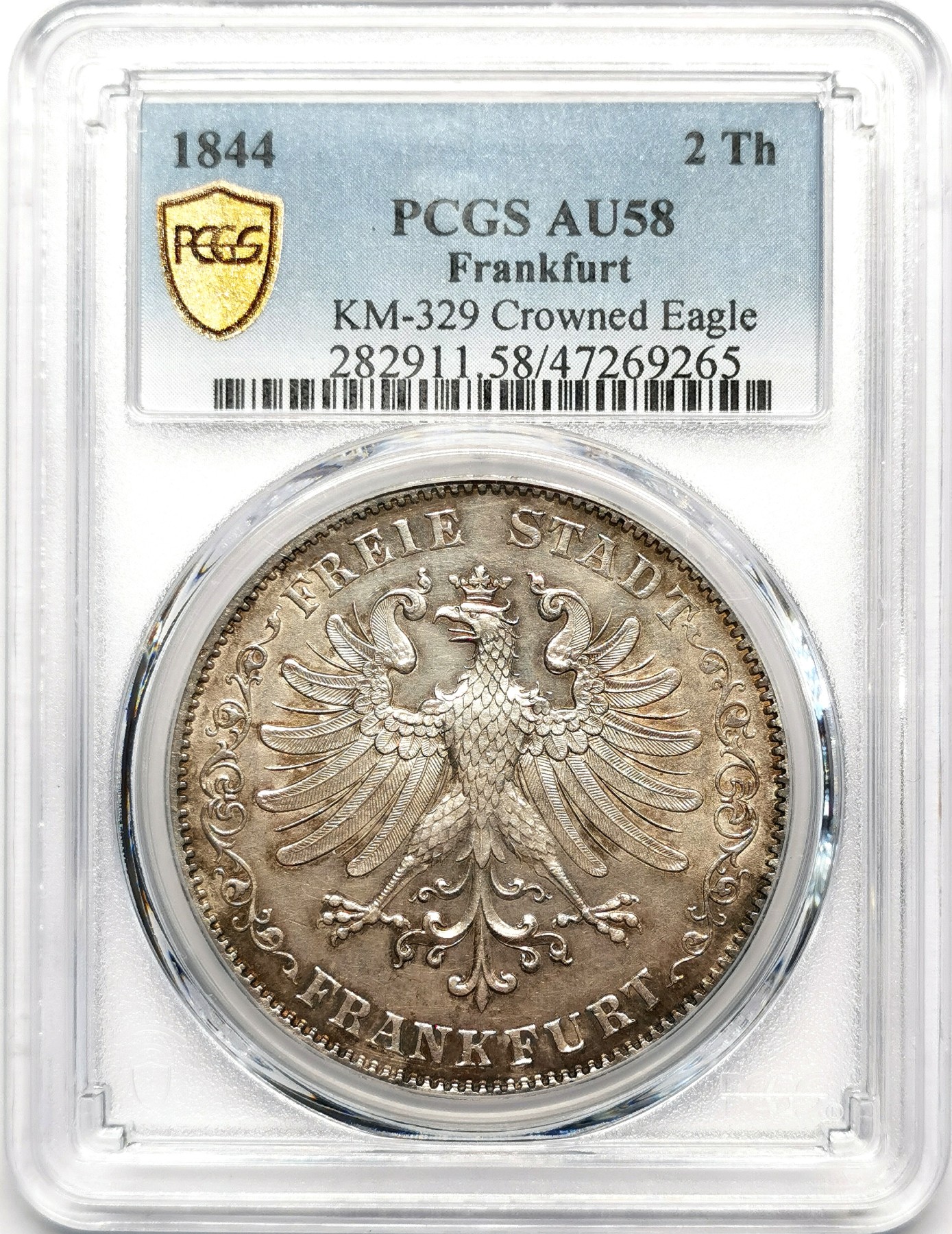 凡希社世界钱币微拍第二百五十期 1844法兰克福2泰勒大银PCGS-AU58