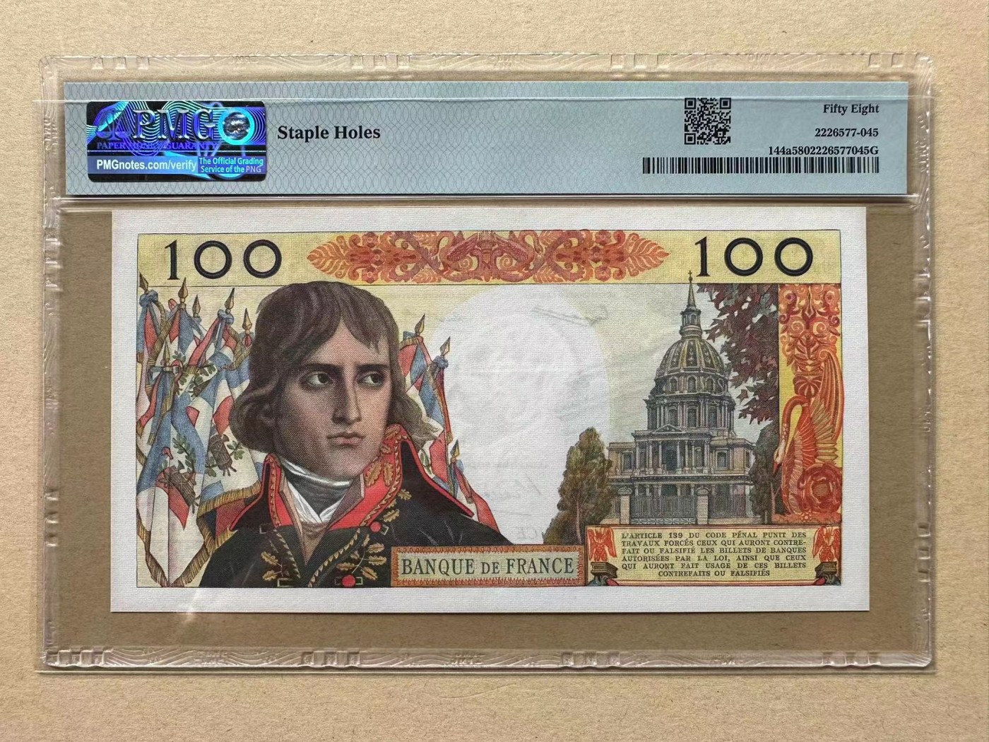 【Blue Auction】✨世界纸币精拍第380期【精】 【无47】法国 1962年100新法郎 PMG58 拿破仑 