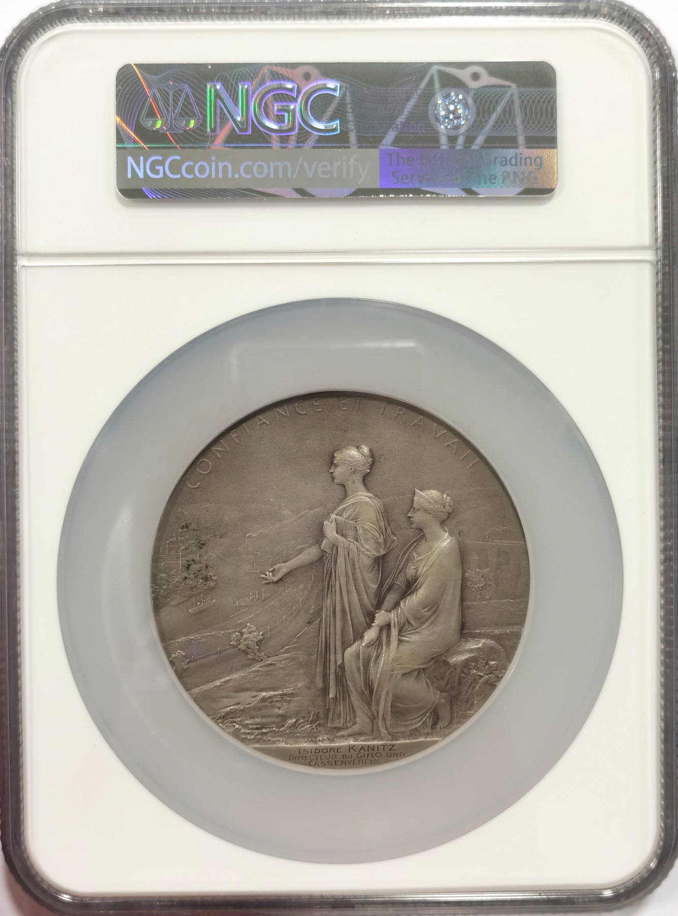 博洋堂世界钱币拍卖第047期（全场包邮） 新艺术章牌名誉品 法兰西银行成立百年纪念银章 Roty大师作品 68mm 边铭ARGENT，非1ARGENT或者2ARGENT,重量132克，NGC MS64 高分好品 收藏佳品