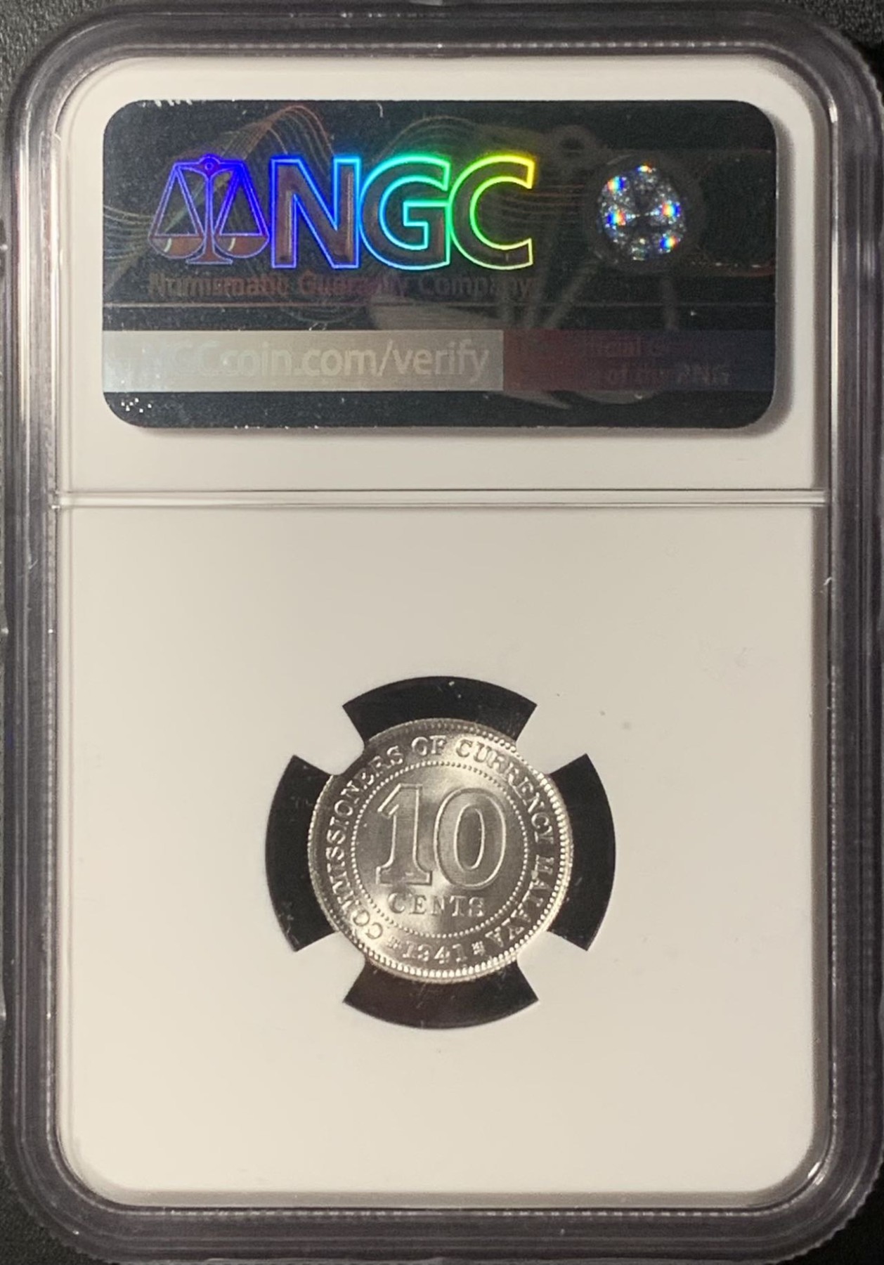 紫瑗钱币——第315期拍卖 马来亚 1941年 乔治六世 10分 银币 NGC MS64