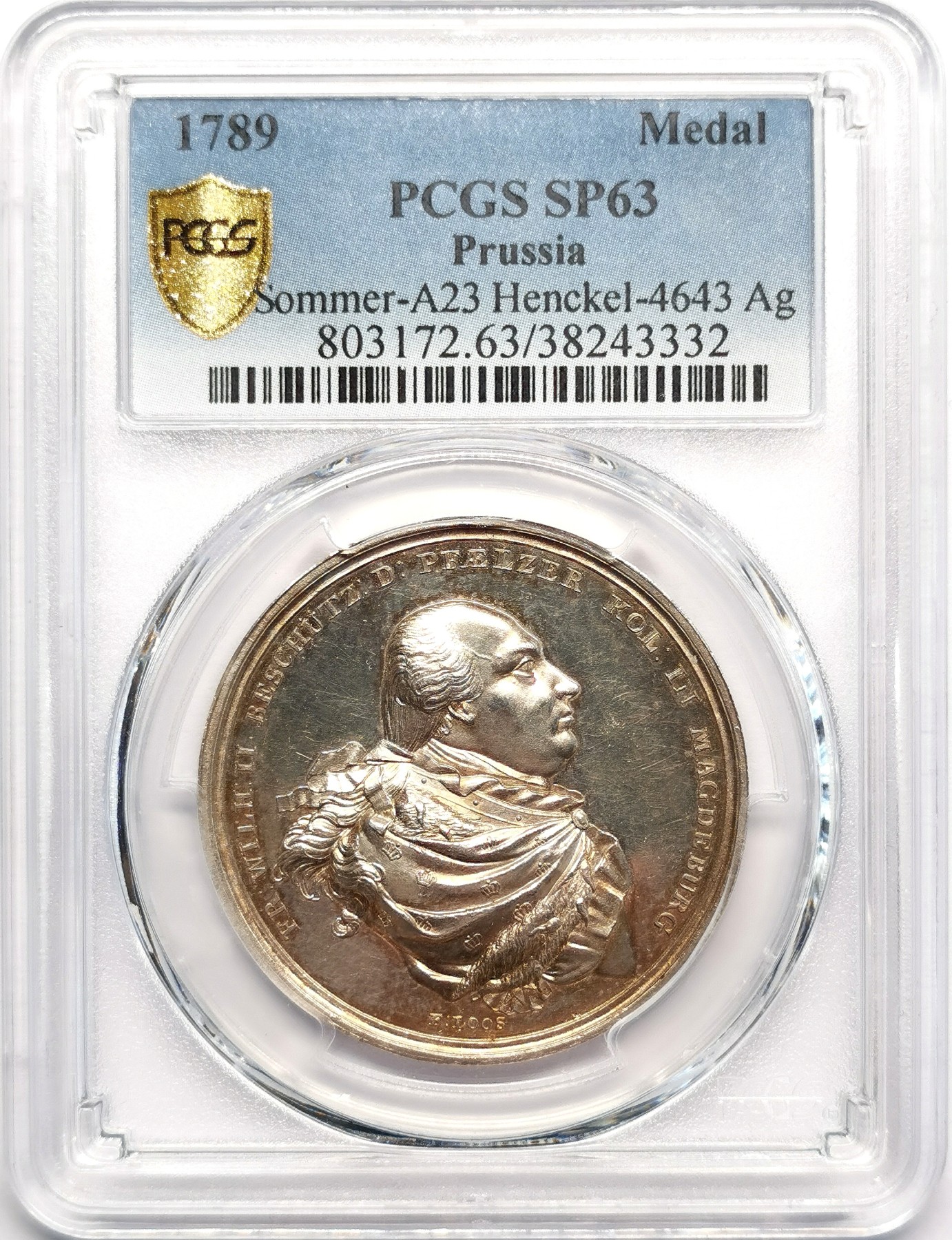 凡希社世界钱币微拍第二百五十期 1789普鲁士腓特烈大帝纪念银章PCGS-SP63