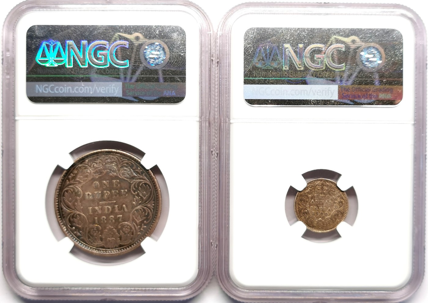 凡希社世界钱币微拍第二百五十期 英属印度小维银币一对 NGC