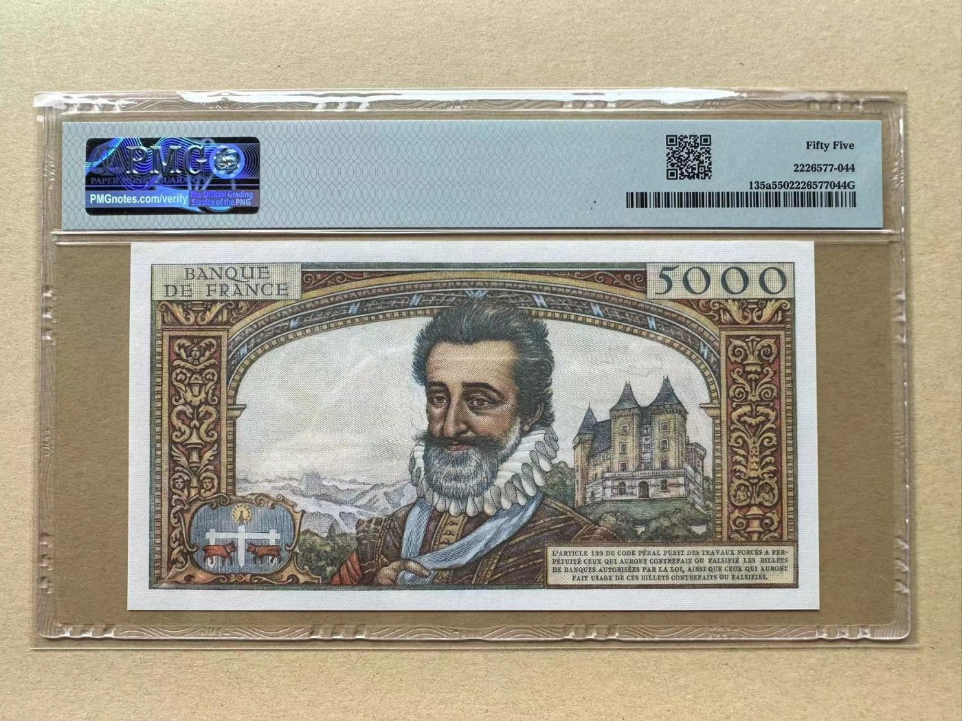 【Blue Auction】✨世界纸币精拍第380期【精】 法国 1958年5000法郎 PMG66 亨利四世 精美 