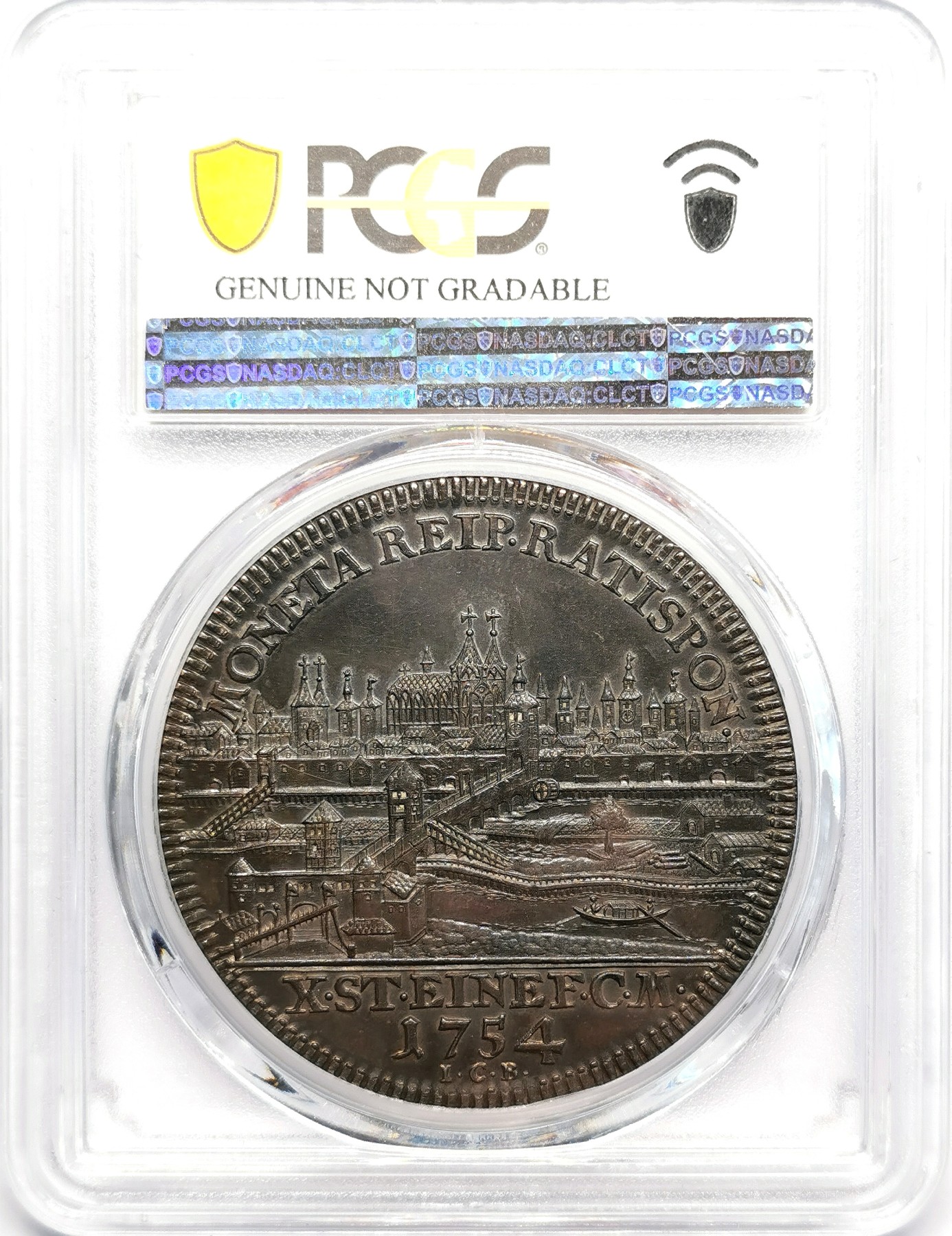 凡希社世界钱币微拍第二百五十期 1754雷根斯堡景观泰勒PCGS-UNCD黑漆古细节极锐利！