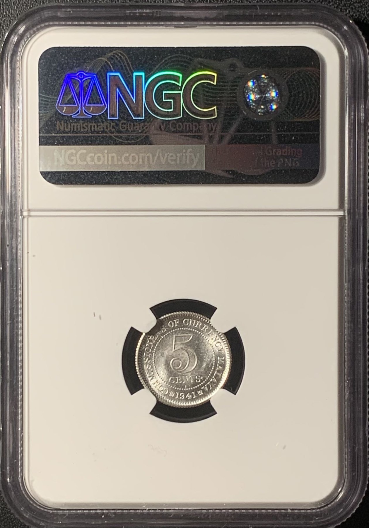 紫瑗钱币——第315期拍卖 马来亚 1941年 i版 乔治六世 5分 银币 NGC MS64