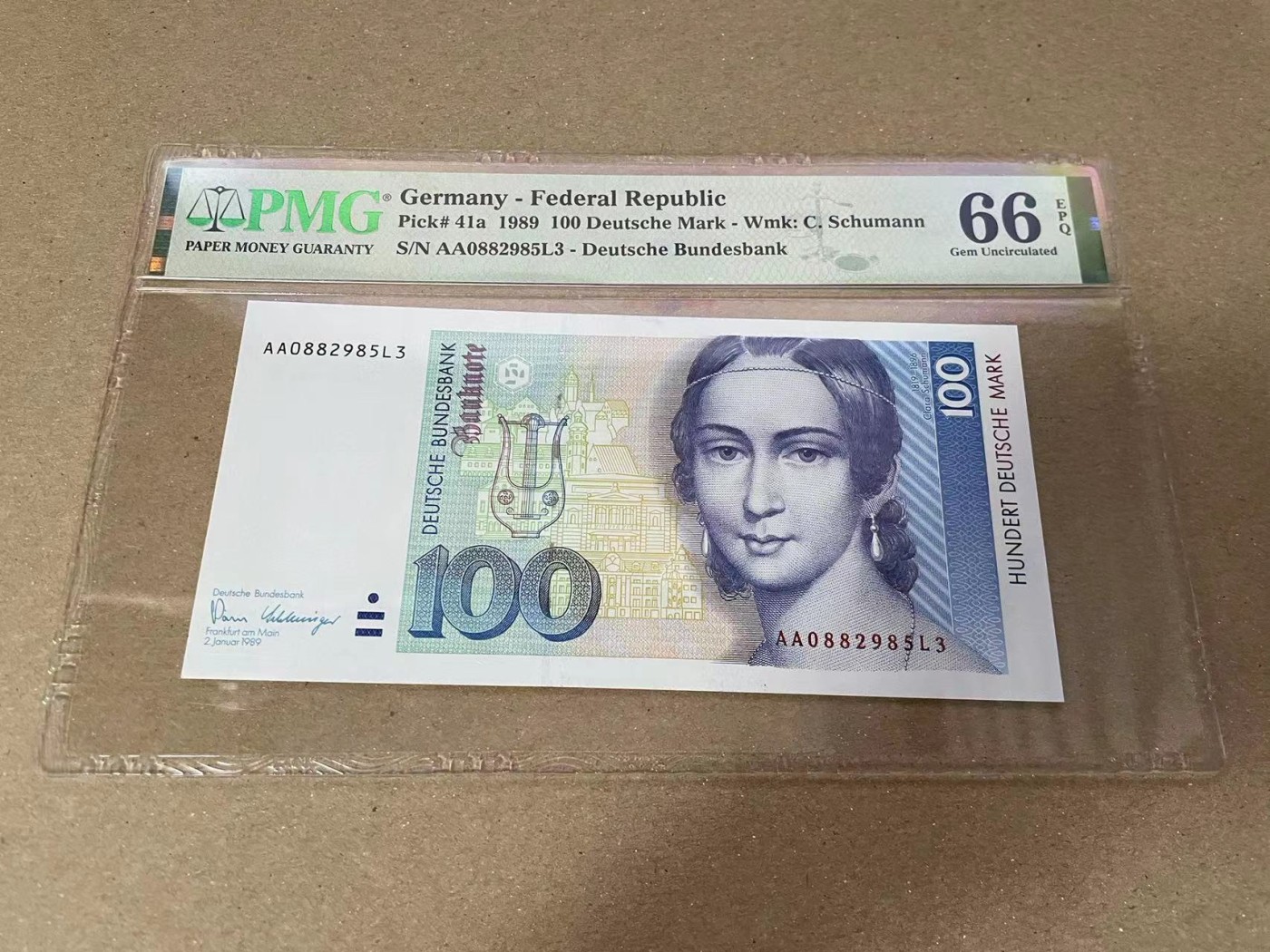 【Blue Auction】✨世界纸币精拍第380期【精】 【AA无47 初版】德国 1989年100马克 克拉拉 PMG66EPQ 