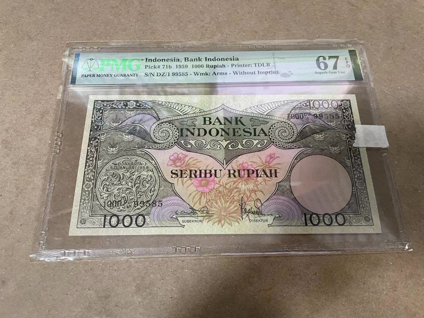 【Blue Auction】✨世界纸币精拍第380期【精】 【无47】印尼 1959年1000卢比 天堂鸟 PMG67EPQ 高分 