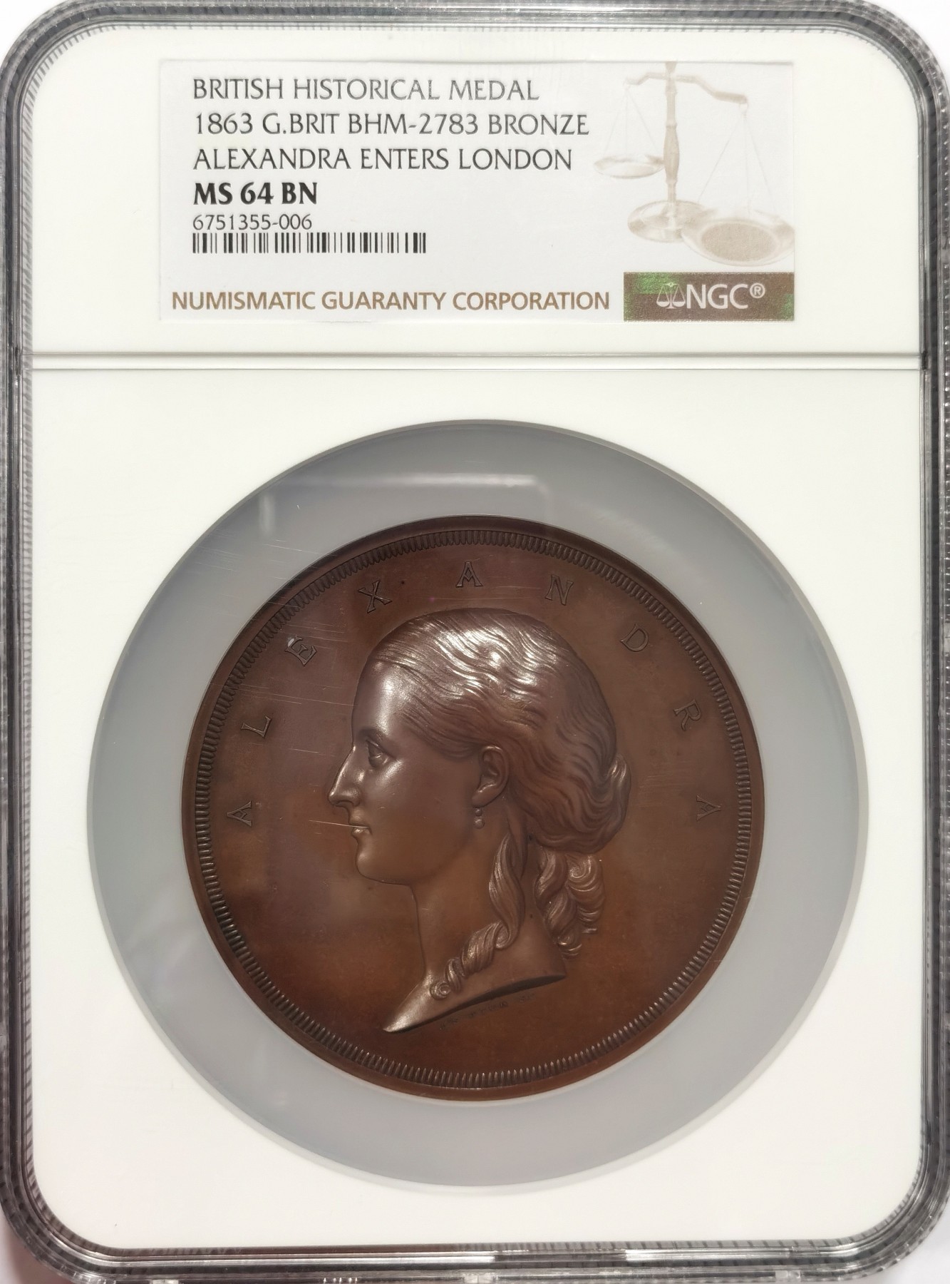 博洋堂世界钱币拍卖第047期（全场包邮） 英国 威尔士王妃亚历山德拉公主访问金融城 作者A.B.WYON 发行量350枚 NGC MS64