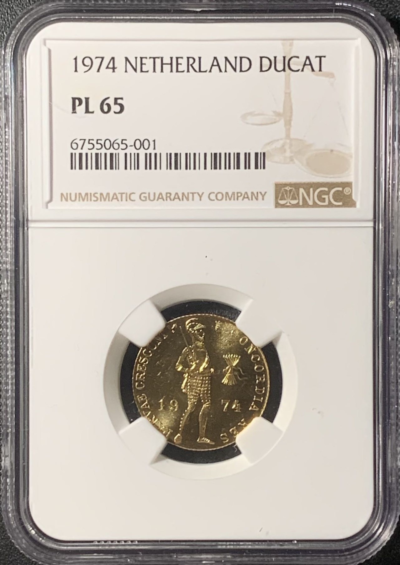 紫瑗钱币——第315期拍卖 荷兰 1974年 武士 1杜卡特 金币 NGC PL65