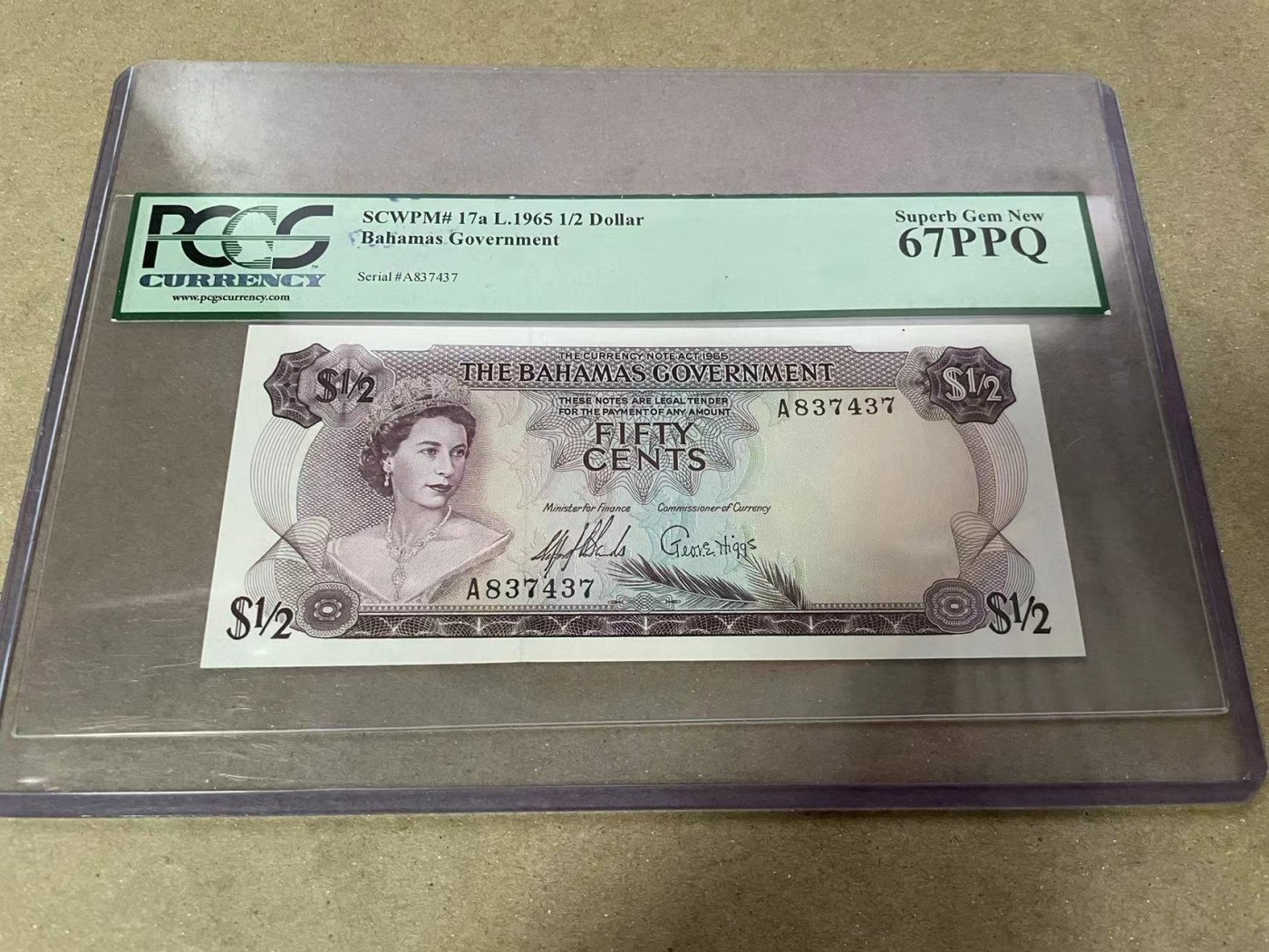 【Blue Auction】✨世界纸币精拍第380期【精】 【初版】巴哈马 1965年1/2元 PCGS67EPQ 彩背 女王 A冠