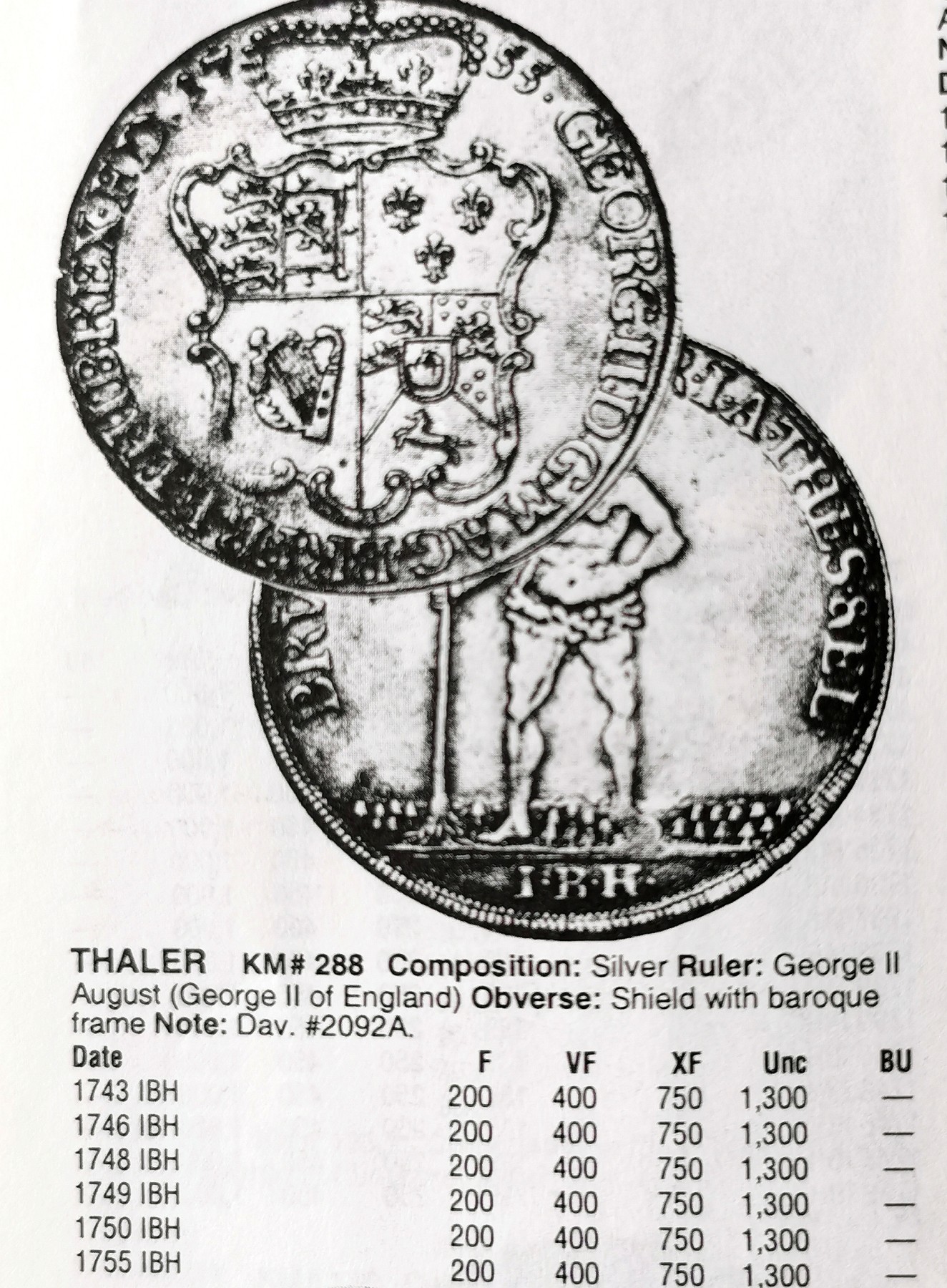 凡希社世界钱币微拍第二百五十期 荐！1755布伦瑞克吕内堡汉诺威 野人大型泰勒PCGS-MS62收藏级品质！