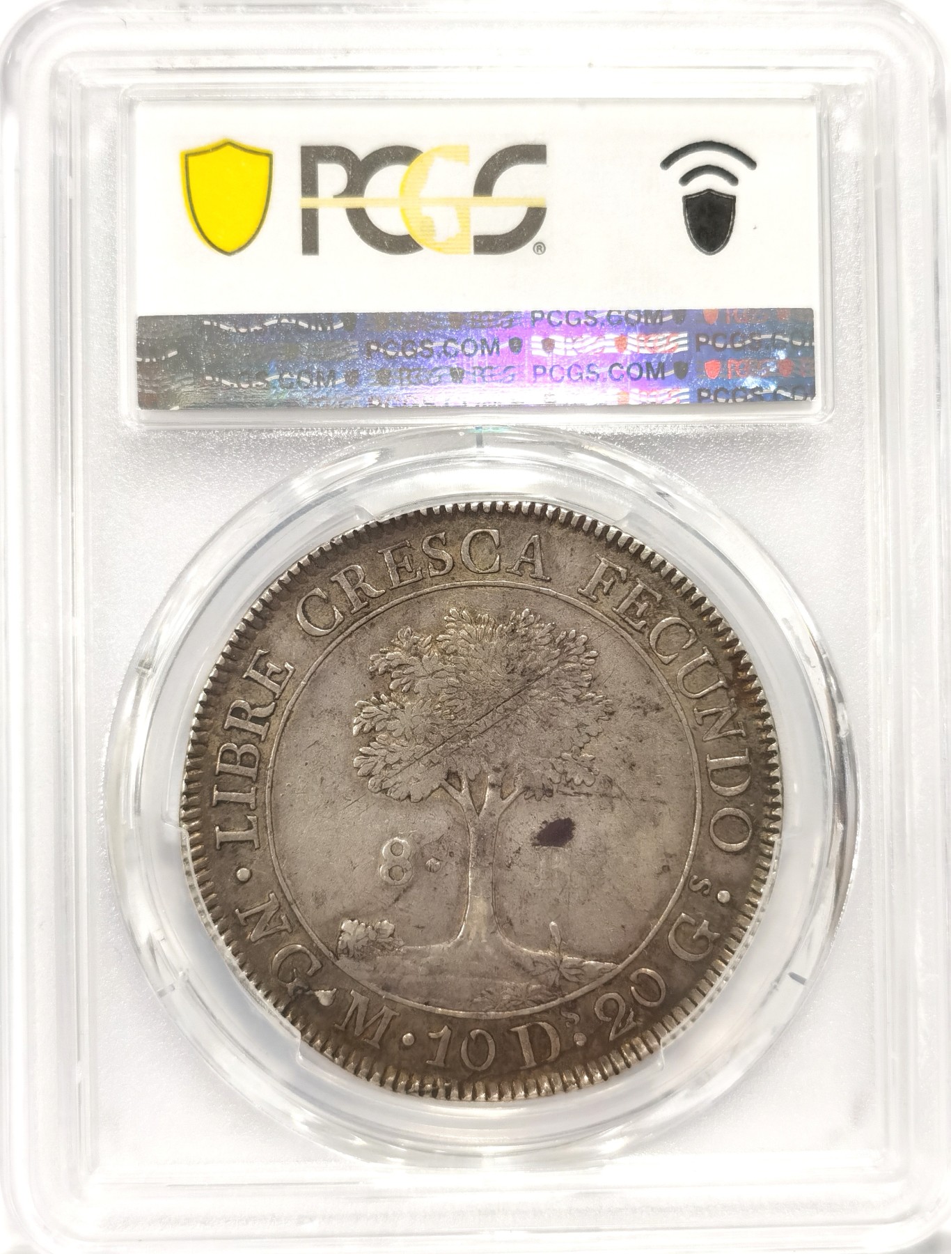 博洋堂世界钱币拍卖第047期（全场包邮） PCGS AU50 中美洲危地马拉1825年太阳脸小树大银币 8里亚尔 原味包浆 早期年份 今年5月SBP一枚同年VF30成交到手近4000