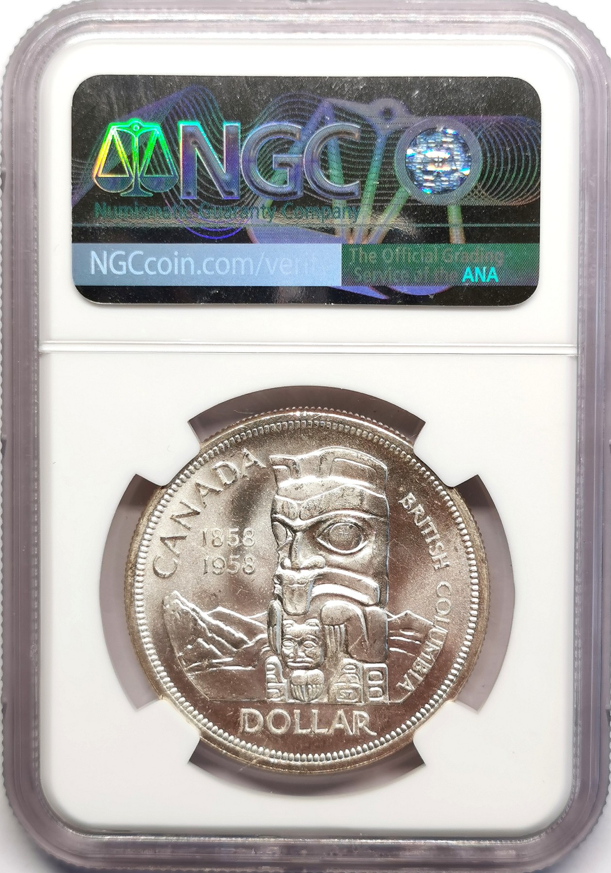凡希社世界钱币微拍第二百五十期 1958加拿大英属哥伦比亚dollar纪念银币NGC-MS64