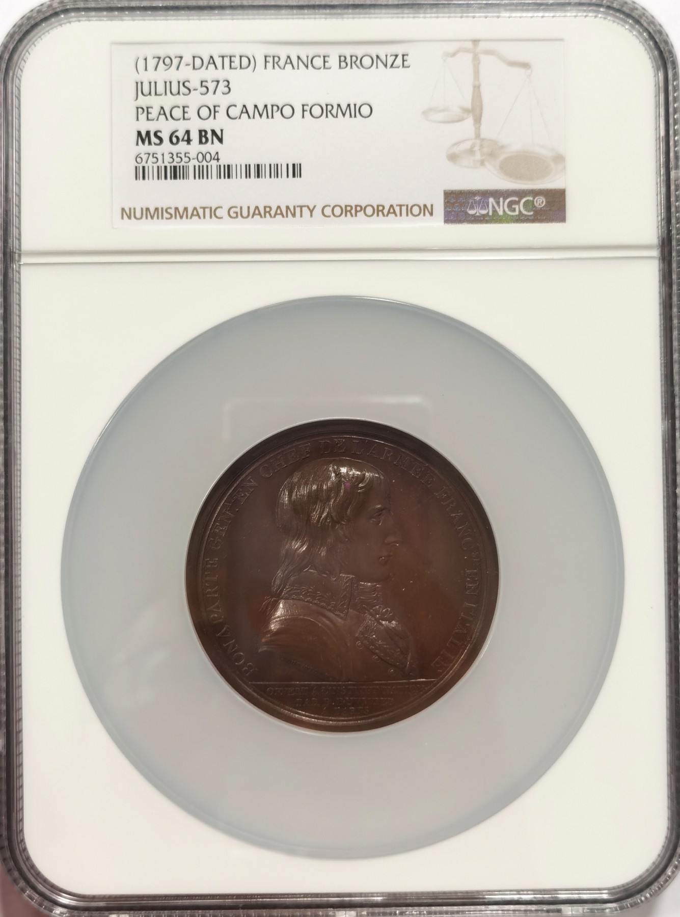 博洋堂世界钱币拍卖第047期（全场包邮） 1797年 拿破仑战争系列章之CAMPO FORMIO合约 红铜原铸 NGC MS64 高分好品