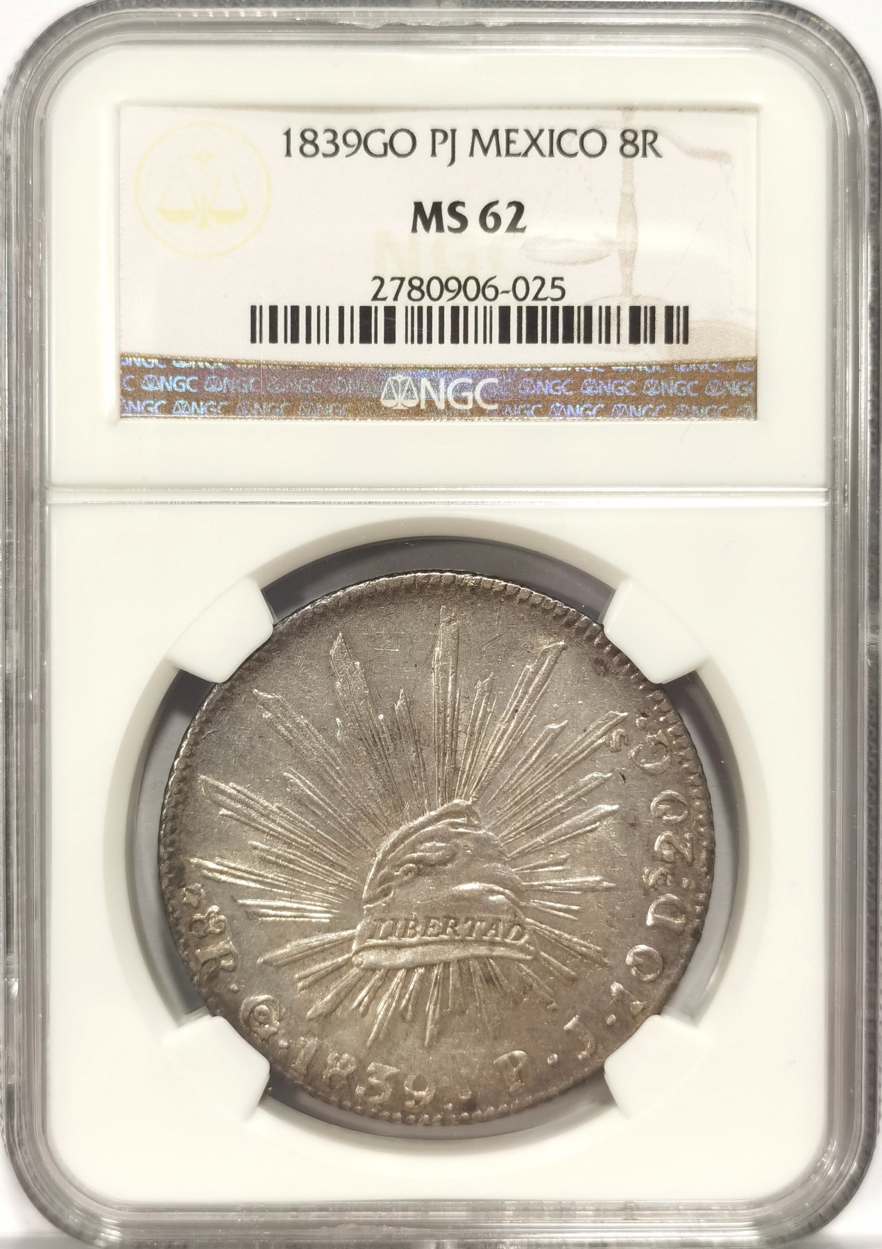 博洋堂世界钱币拍卖第047期（全场包邮） NGC MS62 墨西哥早期1839年GO PJ版8R花边鹰洋