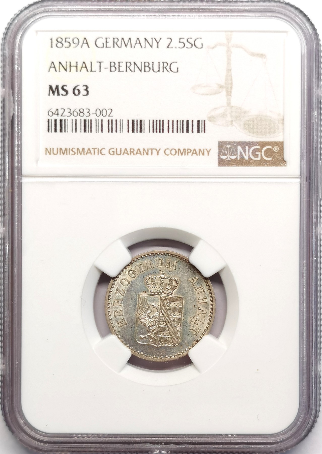 凡希社世界钱币微拍第二百五十期 1859安哈特贝恩堡2.5SG银辅币NGC-MS63