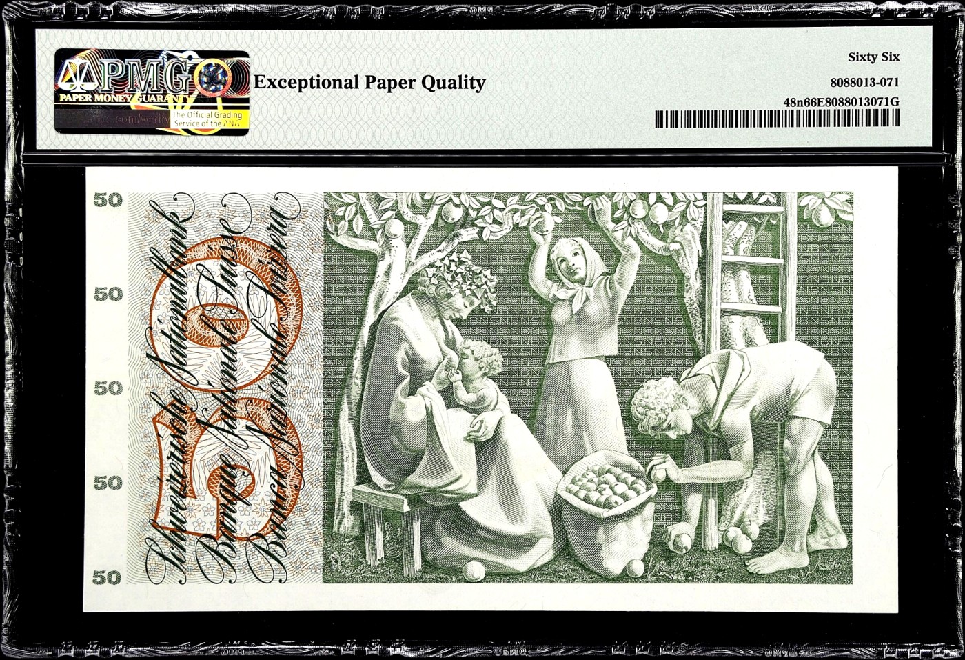 【Blue Auction】✨世界纸币精拍第380期【精】 瑞士 1974年50法郎 PMG66EPQ 苹果园