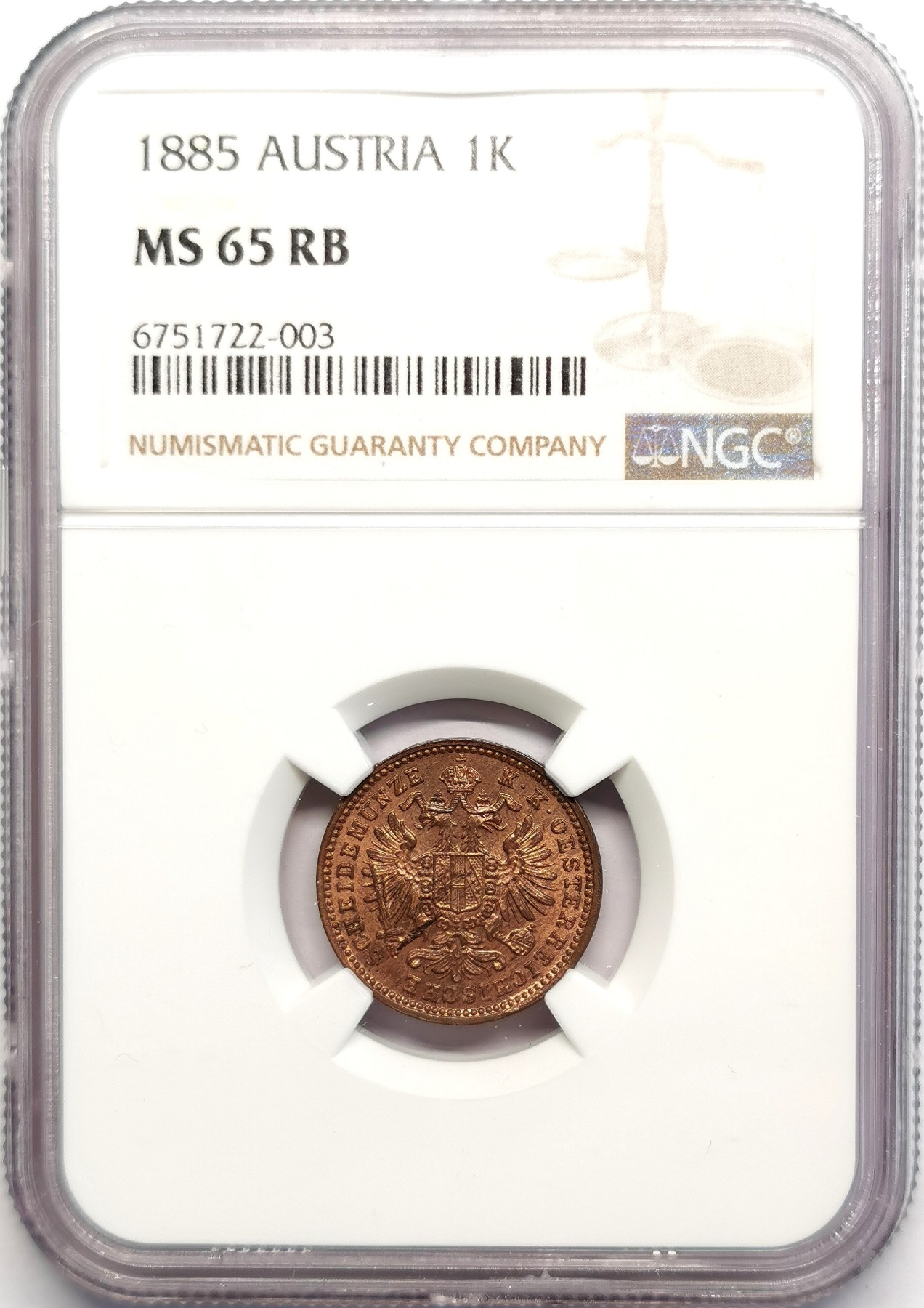 凡希社世界钱币微拍第二百五十期 1885奥地利1K铜币NGC-MS65