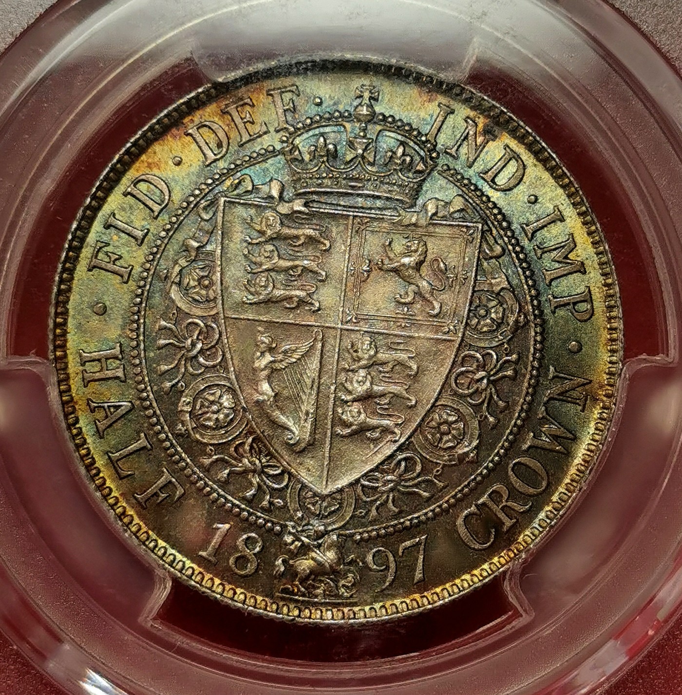 凡希社世界钱币微拍第二百五十期 1897英国老维批纱半克朗PCGS-MS64金绿彩！