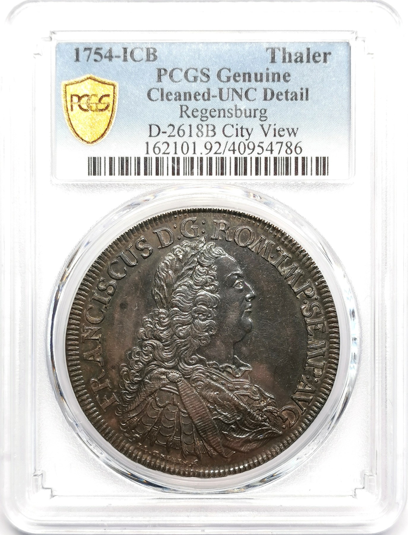 凡希社世界钱币微拍第二百五十期 1754雷根斯堡景观泰勒PCGS-UNCD黑漆古细节极锐利！