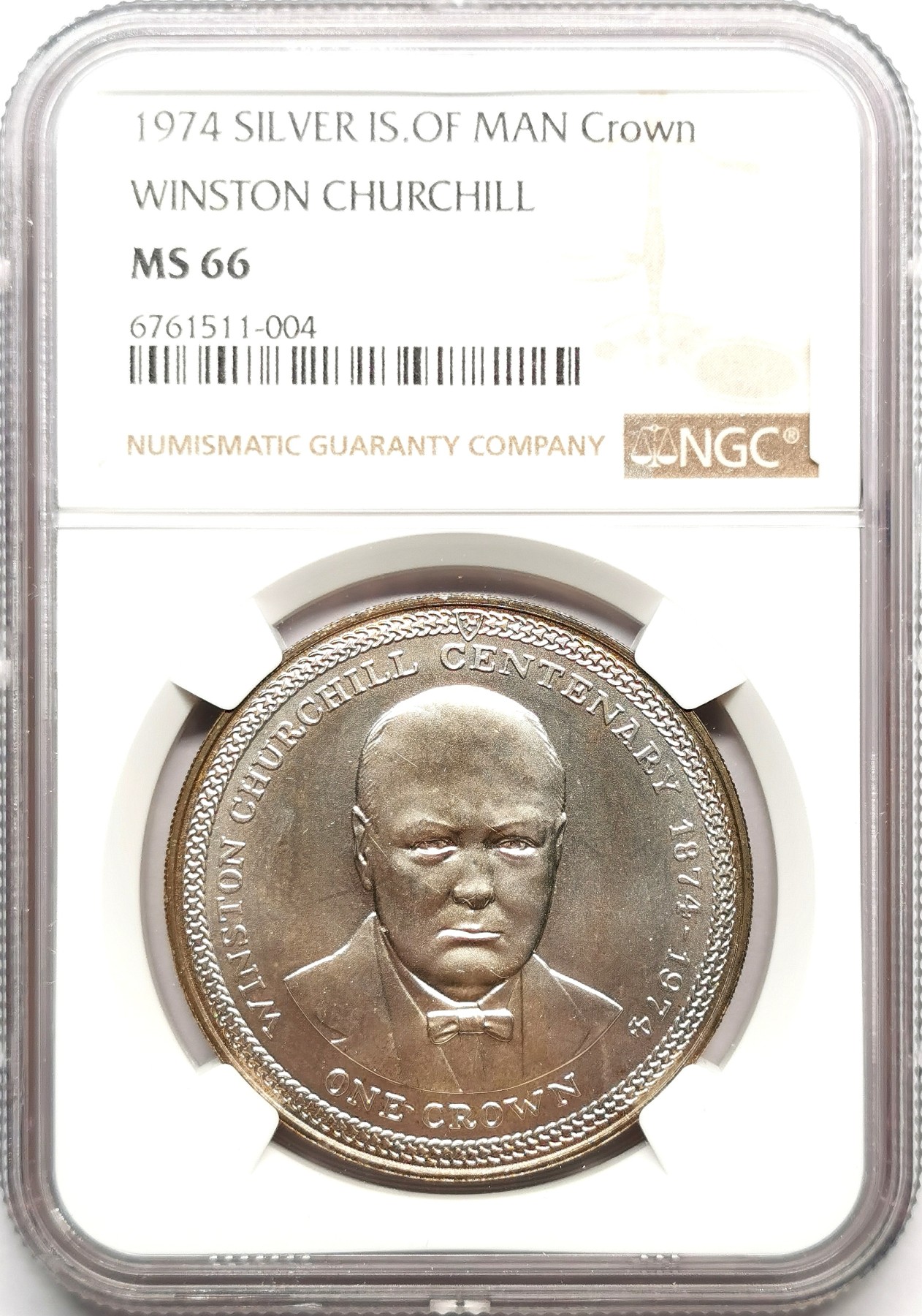 凡希社世界钱币微拍第二百五十期 1974马恩岛丘吉尔纪念克朗大银NGC-MS66