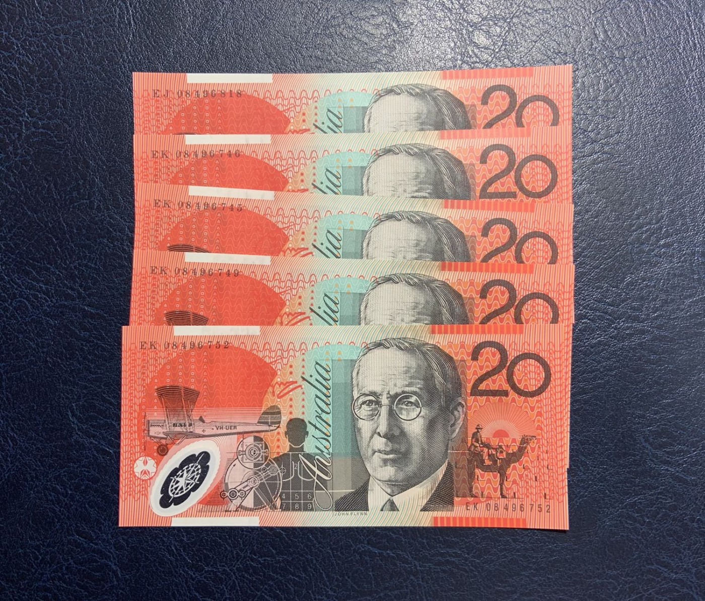 收藏联盟Quantum Auction 第296期拍卖  澳大利亚2008年20元5张 品相全新UNC 早期年份 