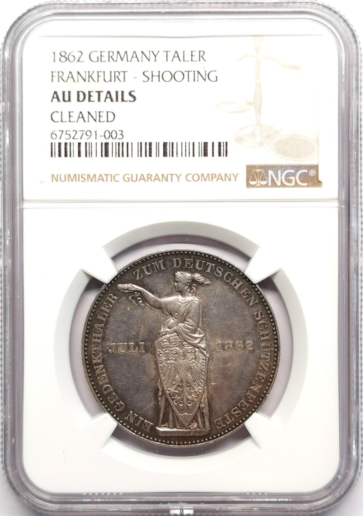 凡希社世界钱币微拍第二百五十期 1862法兰克福射击节纪念泰勒NGC-AUD