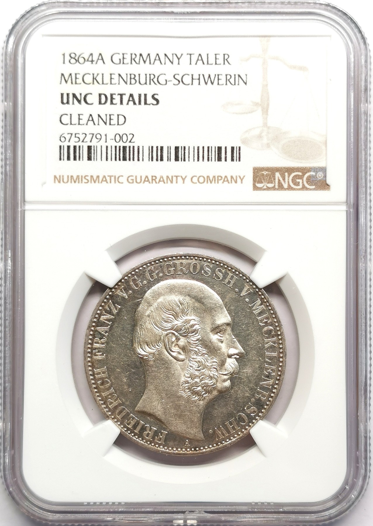 凡希社世界钱币微拍第二百五十期 1864梅克伦堡什未林泰勒NGC-UNCD