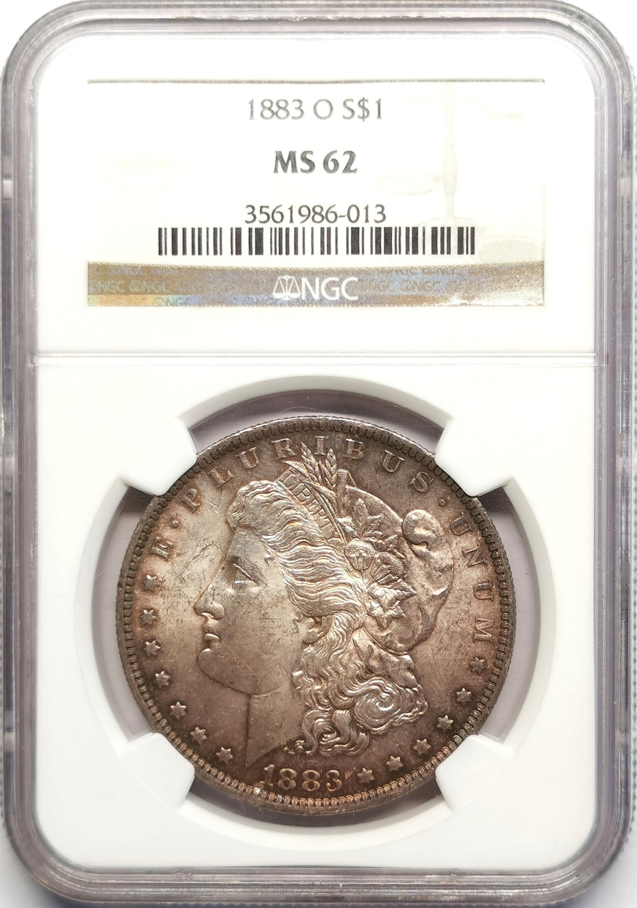 凡希社世界钱币微拍第二百五十期 1883O美国摩根壹元NGC-MS62淡紫金彩！