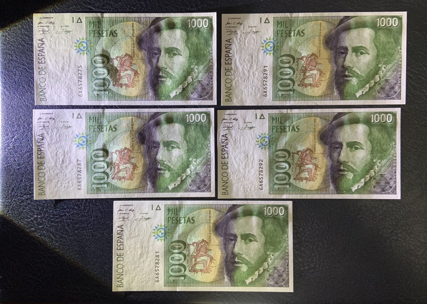 收藏联盟Quantum Auction 第296期拍卖  西班牙1992年1000比塞塔6张 品相全新UNC 其中一张为AU-