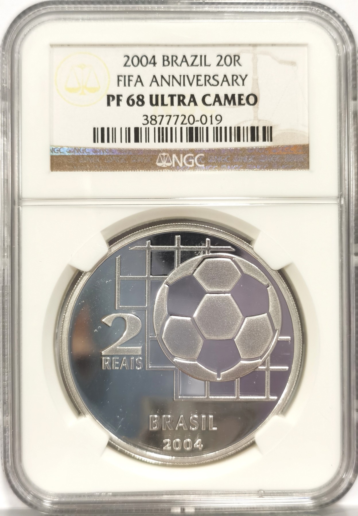 博洋堂世界钱币拍卖第047期（全场包邮） NGC PF68UC 巴西2004年世界杯纪念银币20R