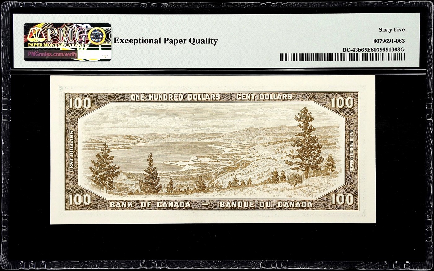 【Blue Auction】✨世界纸币精拍第380期【精】 【无47 与上一张连号】加拿大 1954年100元 PMG65EPQ 绝品 次高值 女王 风景唯美