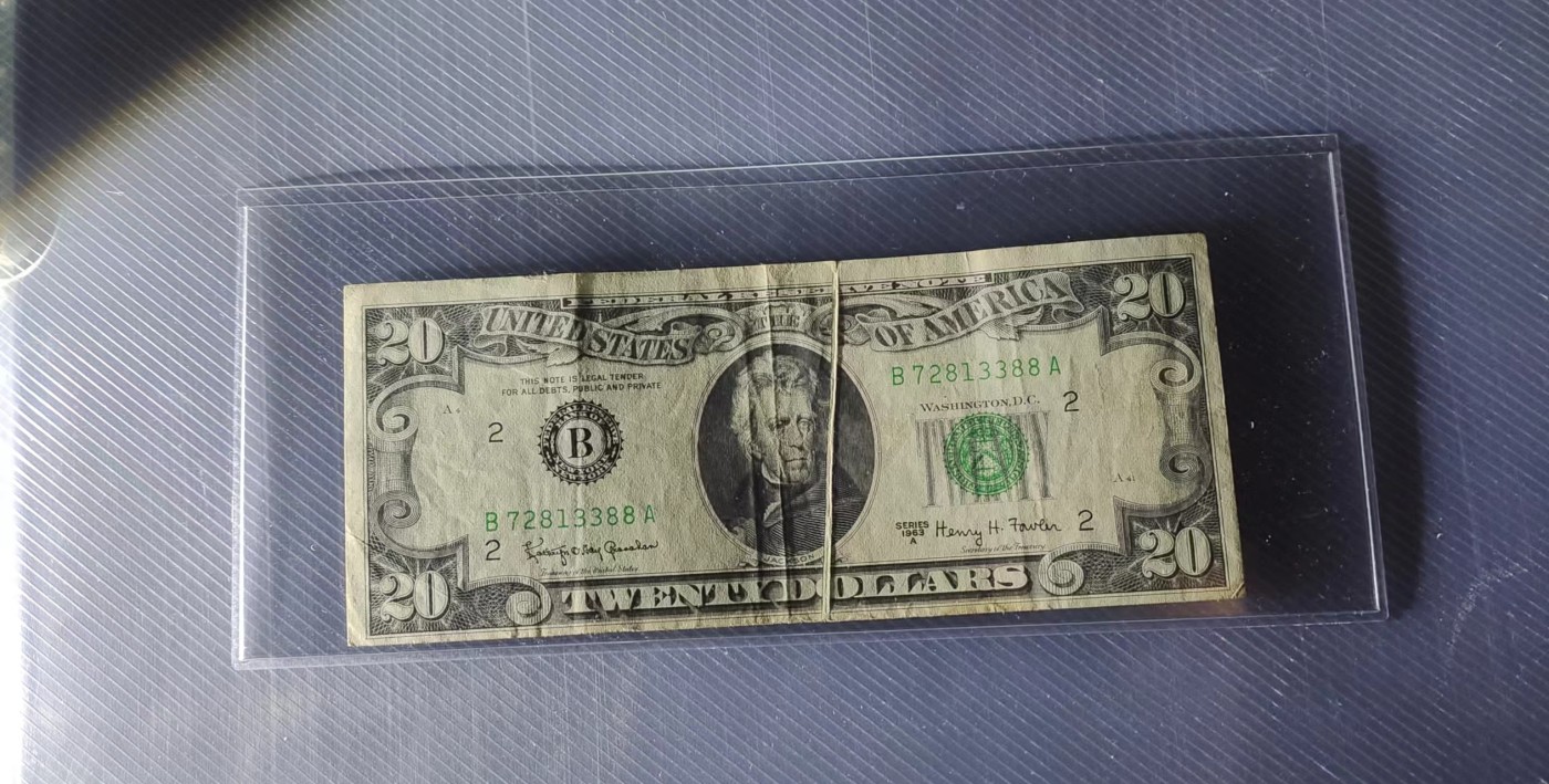 EF 美国纸币 1963年A版 20元美金纸币 错版币 EF 美国纸币 1963年A版 20元美金纸币 错版币
