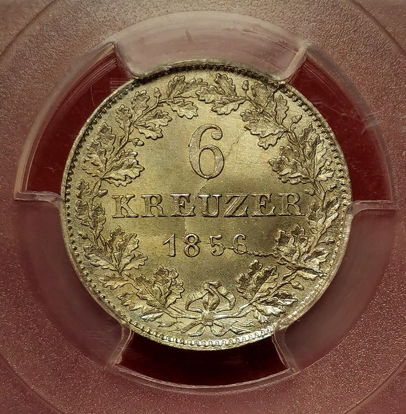 凡希社世界钱币微拍第二百五十期 荐！1856法兰克福城市景观6K银辅币PCGS-MS66高分淡色金彩！