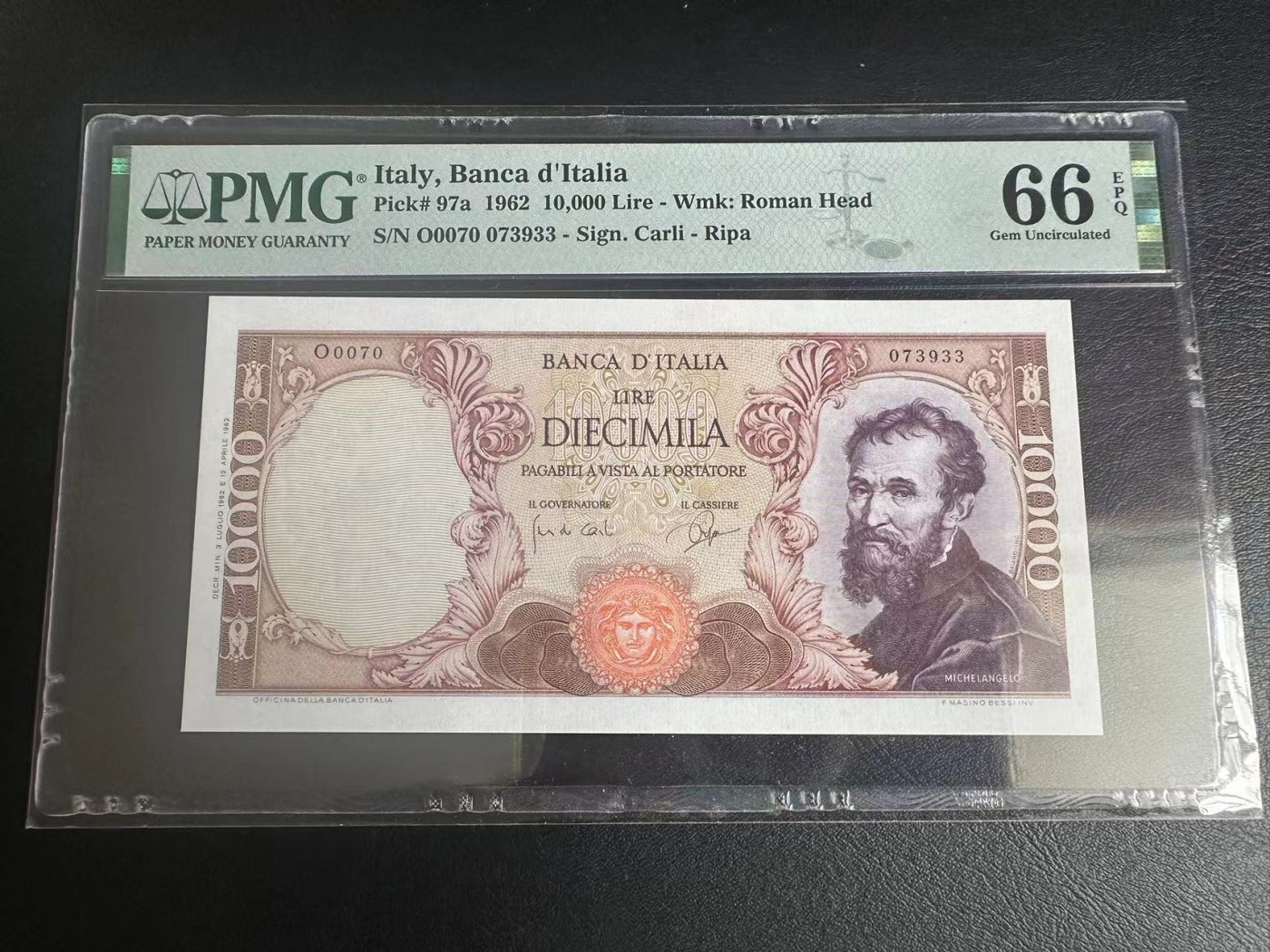 【Blue Auction】✨世界纸币精拍第380期【精】 【初版】意大利 1962年10000里拉 PMG66EPQ 米开朗基罗