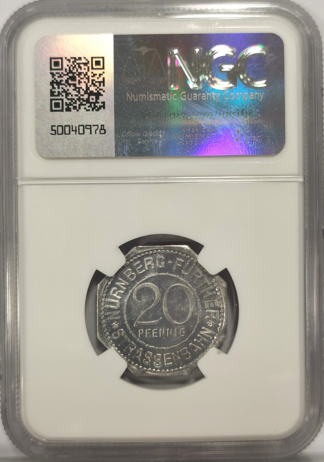 博洋堂世界钱币拍卖第047期（全场包邮） NGC MS63 1920年德国紧急状态时期纽伦堡20芬尼，景观系