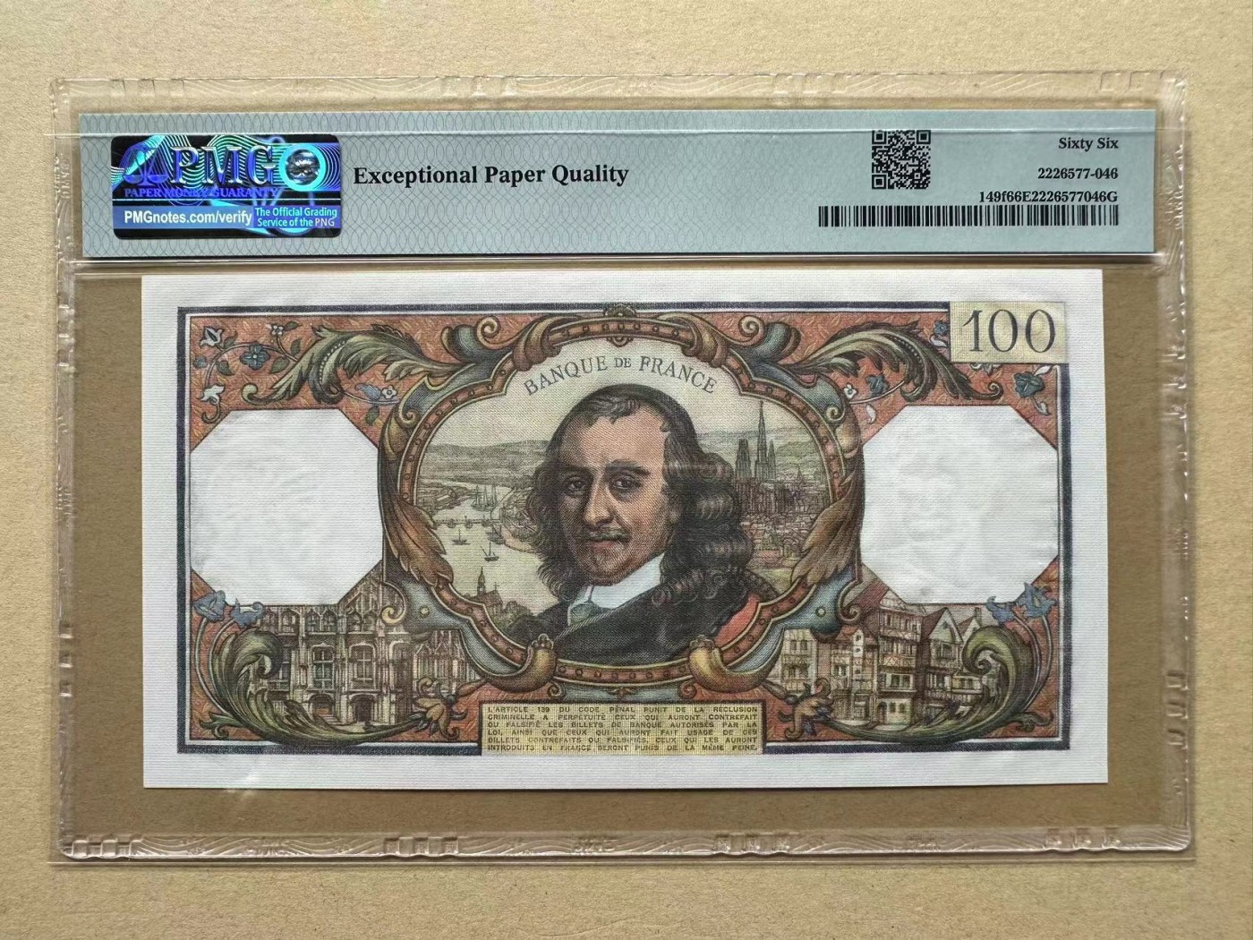 【Blue Auction】✨世界纸币精拍第380期【精】 法国 1976年100法郎 高乃伊 PMG66EPQ 