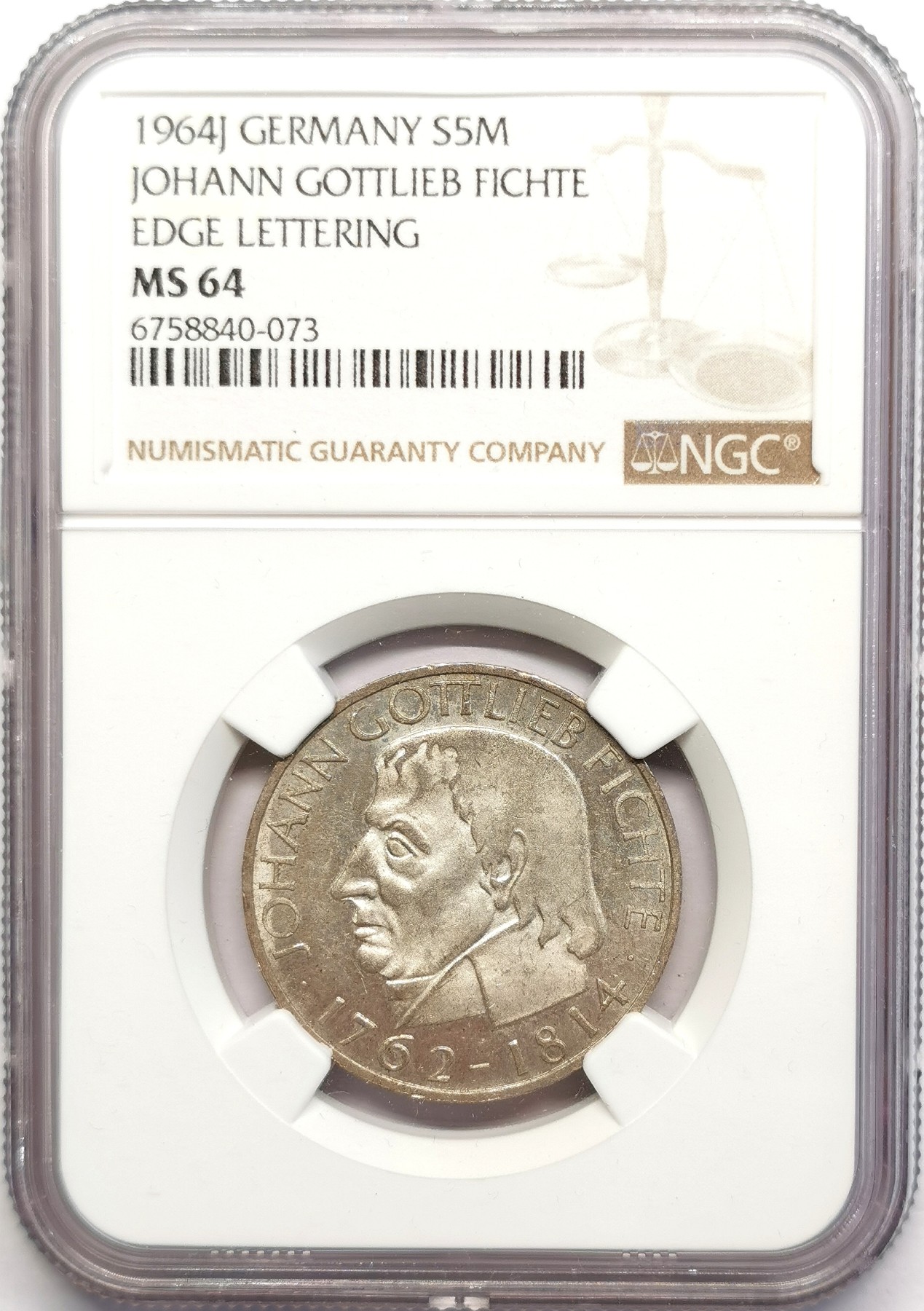 凡希社世界钱币微拍第二百五十期 1964西德费希特5马克银币NGC-MS64