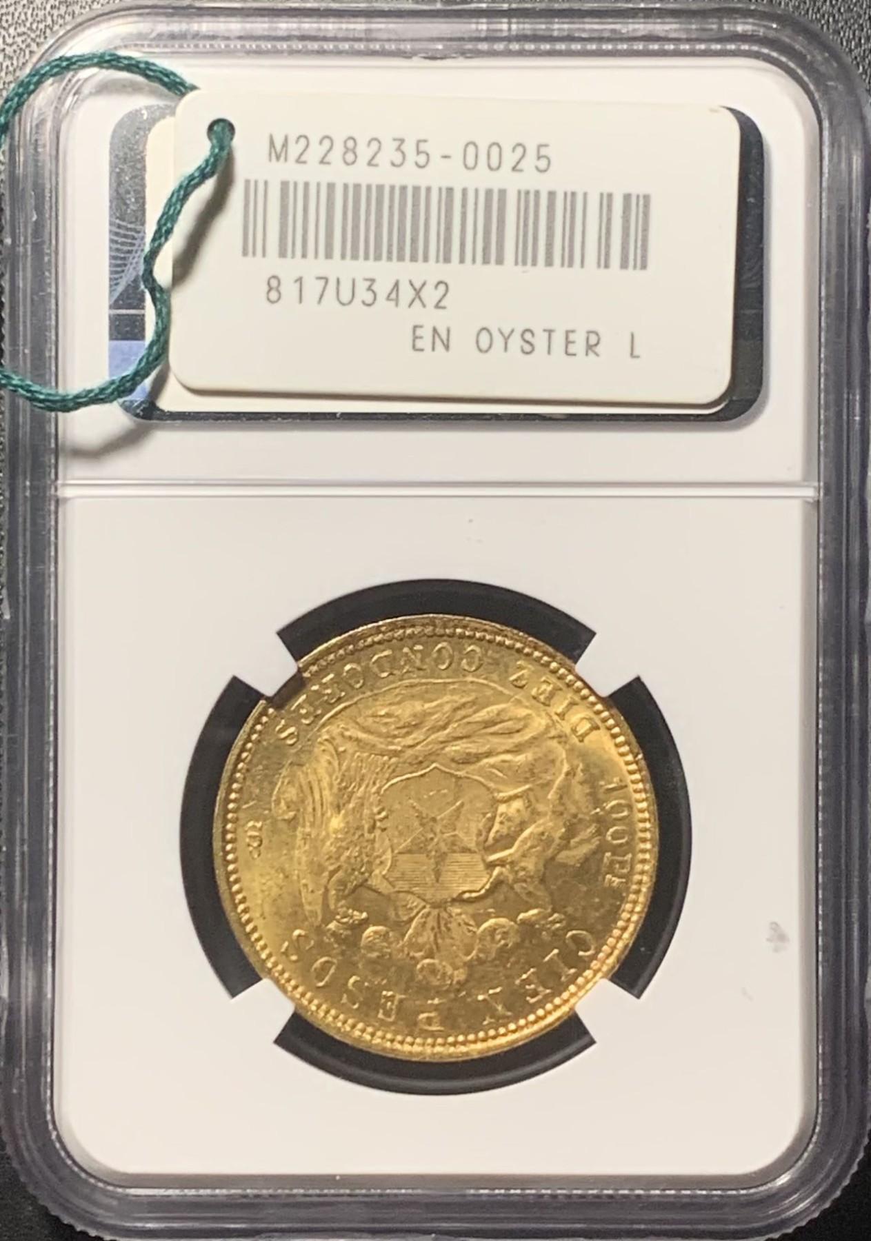 紫瑗钱币——第315期拍卖 智利 1926年 女神 100比索 金币 NGC MS61 早期MS少见